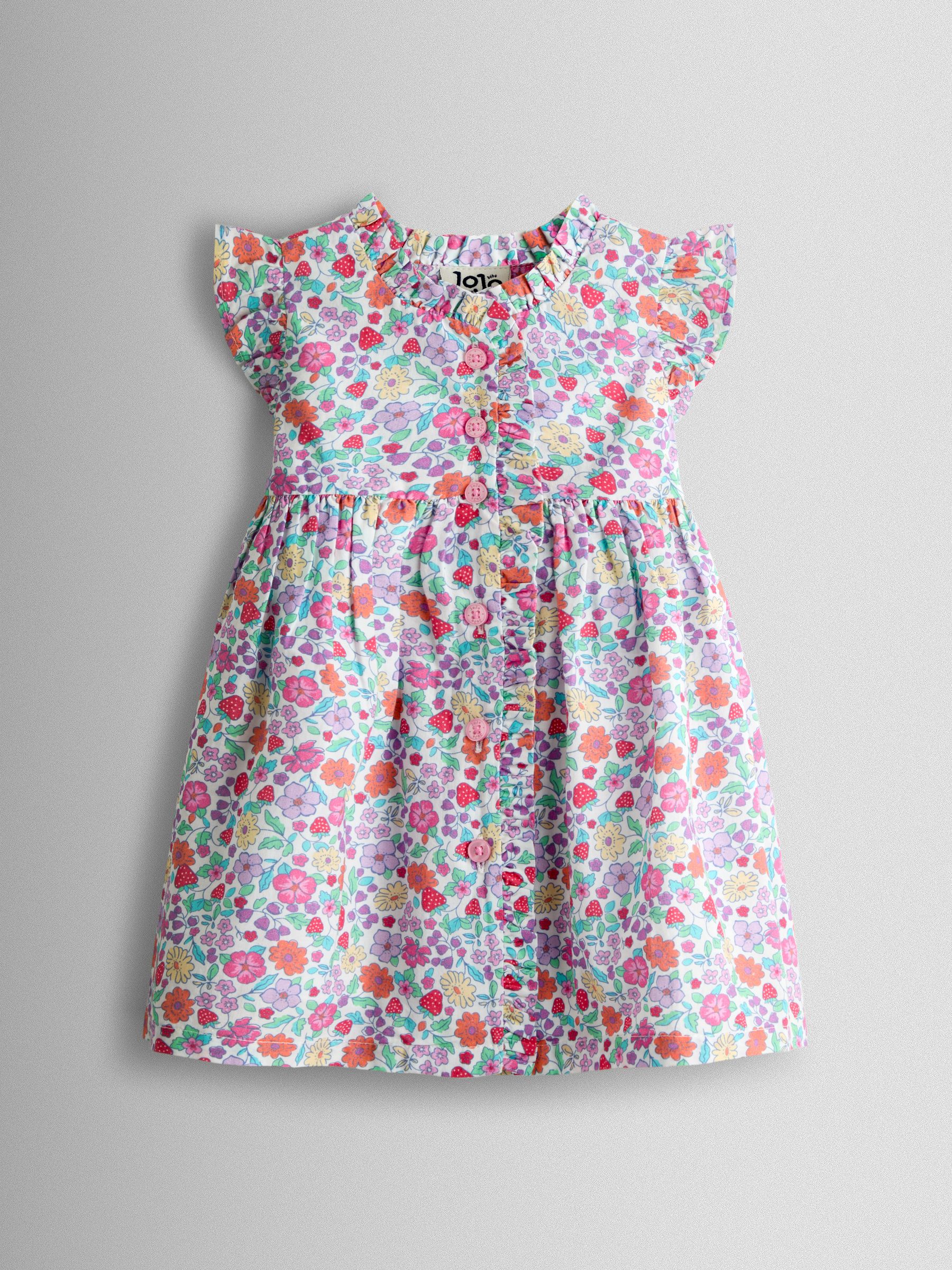Pink Strawberry Floral Frill Shoulder Button Through Baby Dress - Image 2 of 7