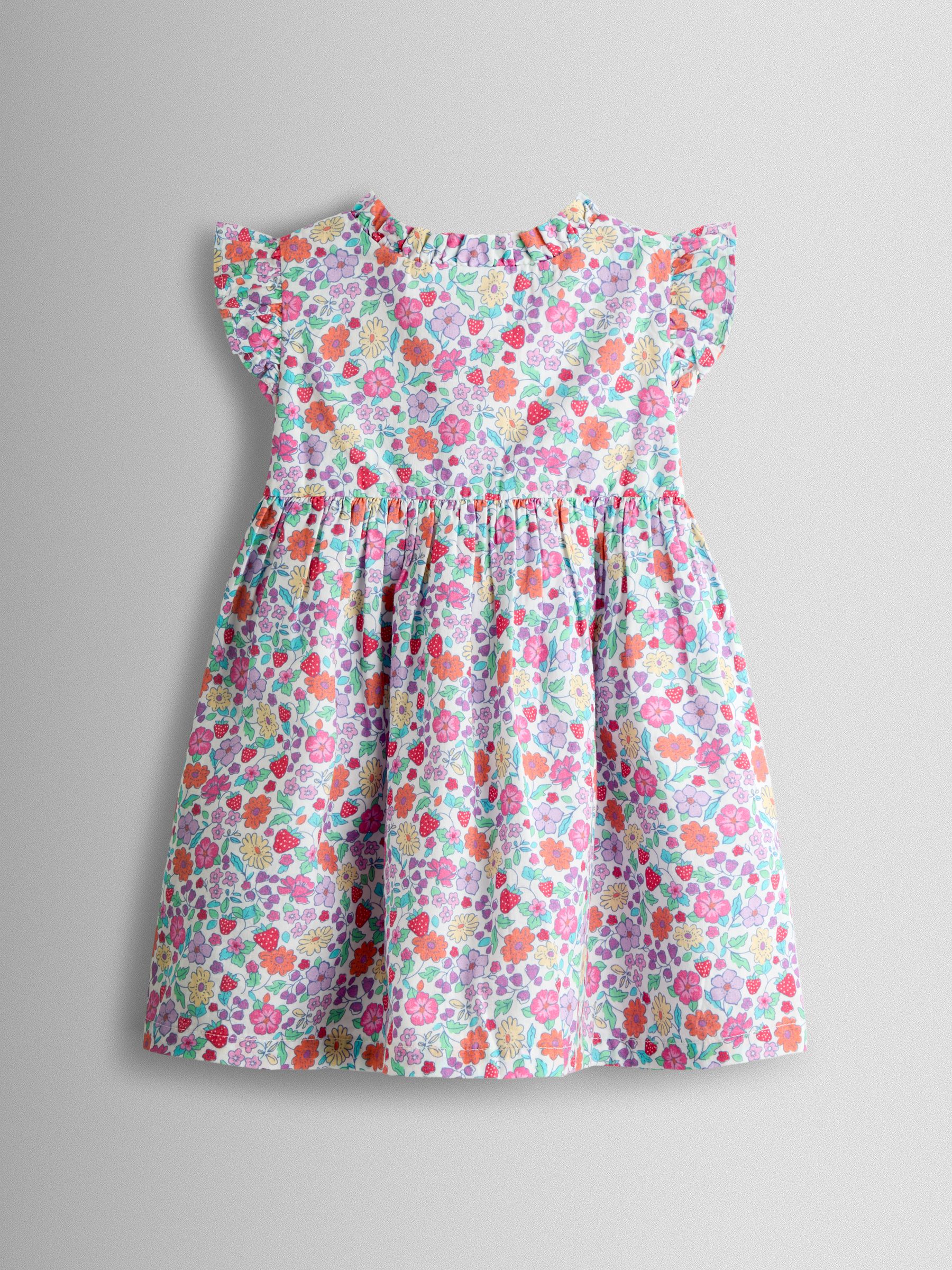 Pink Strawberry Floral Frill Shoulder Button Through Baby Dress - Image 3 of 7