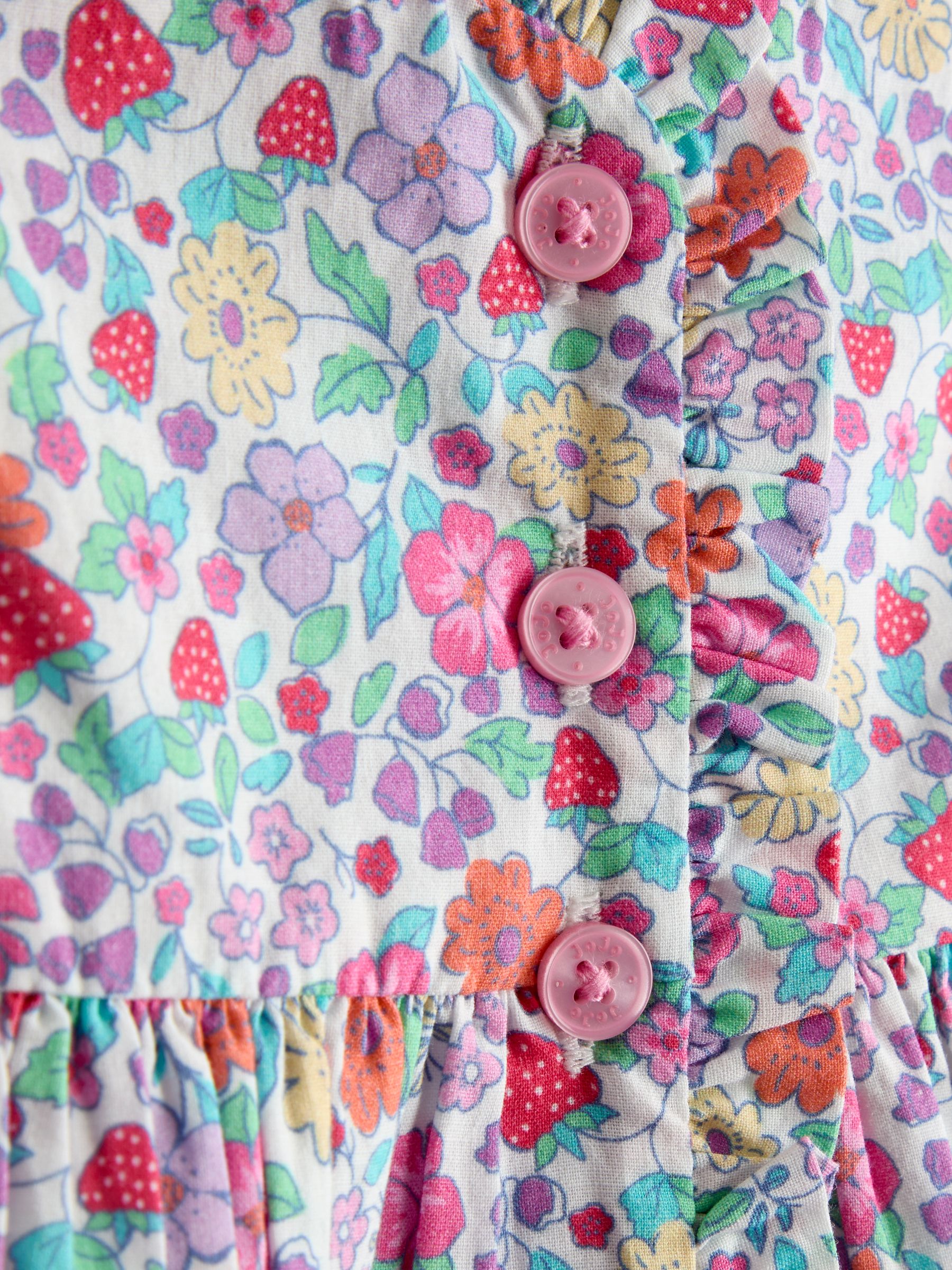 Pink Strawberry Floral Frill Shoulder Button Through Baby Dress - Image 7 of 7