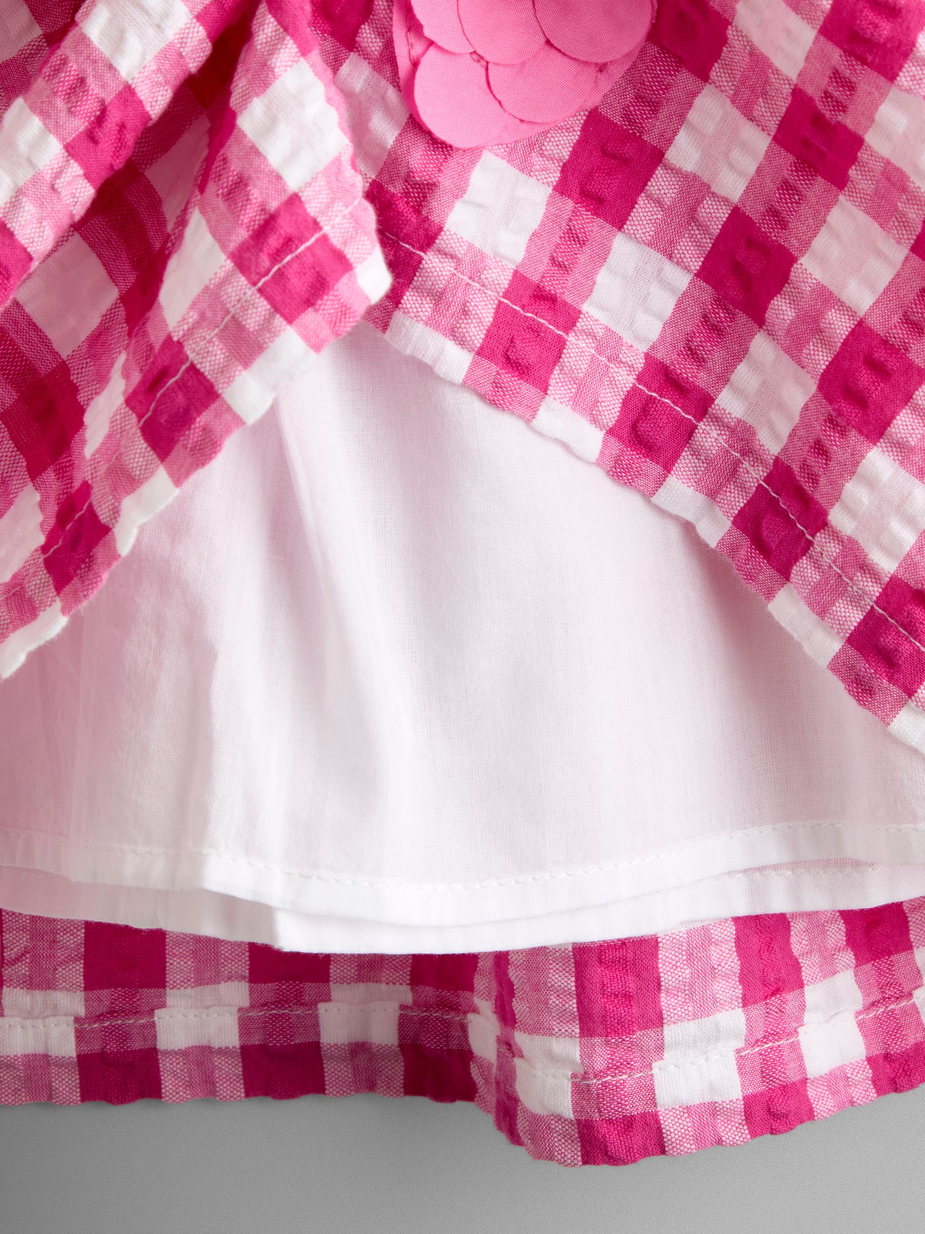 Fuchsia Pink Gingham Fruit Appliqué Puff Sleeve Dress - Image 4 of 4