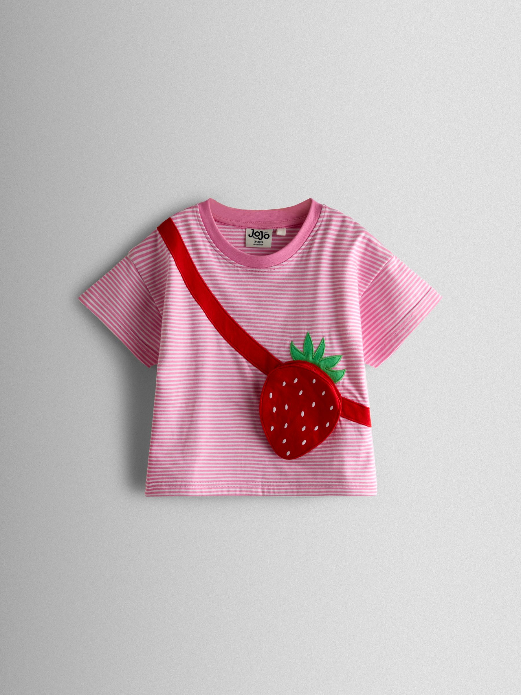 Pink Strawberry Bag Appliqué T- Shirt - Image 1 of 3 Pink Strawberry Bag Appliqué T- Shirt - Image 1 of 3
