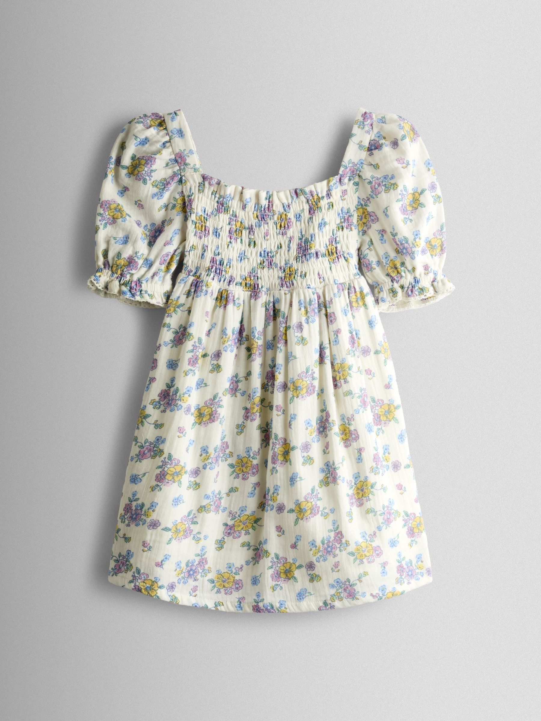 Natural Floral Cheesecloth Smocked Bodice Dress - Image 2 of 4