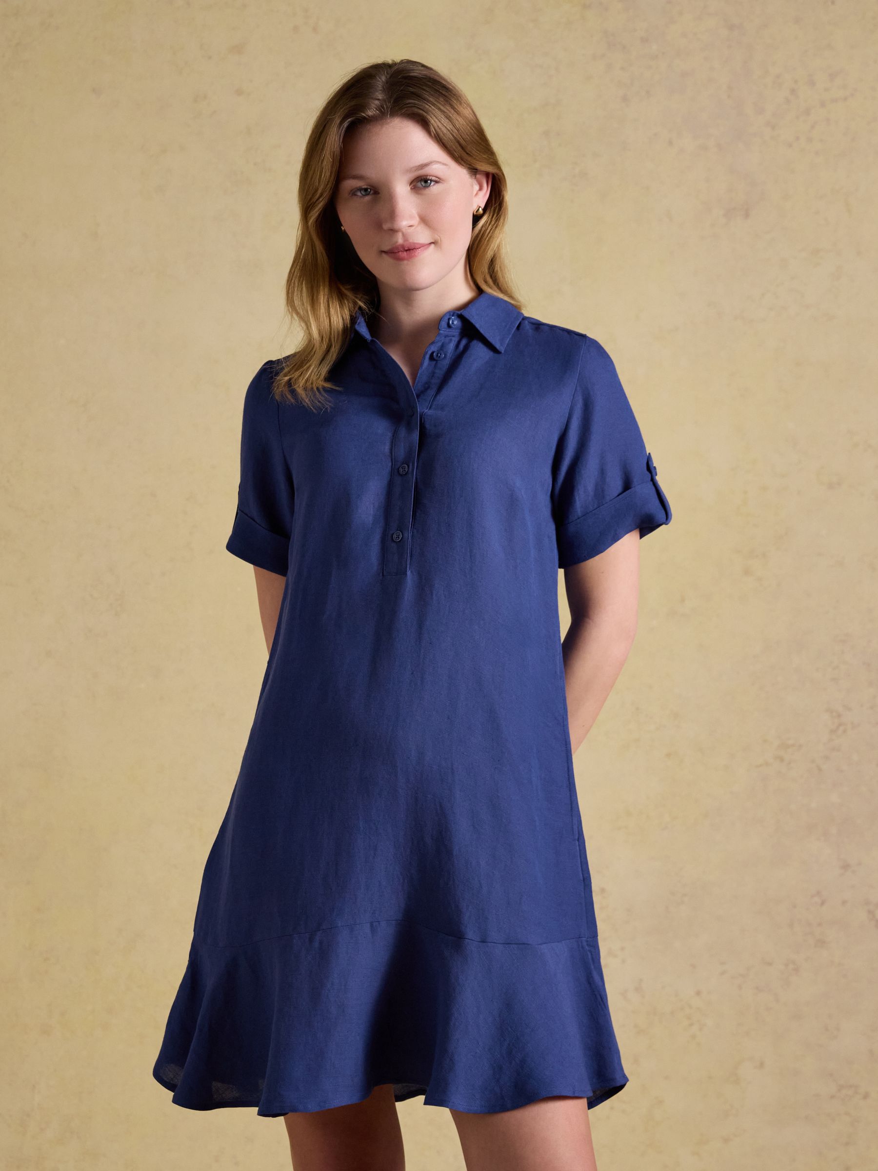 Thea Navy Shirt Dress With Bias Hem Frill - Image 1 of 7