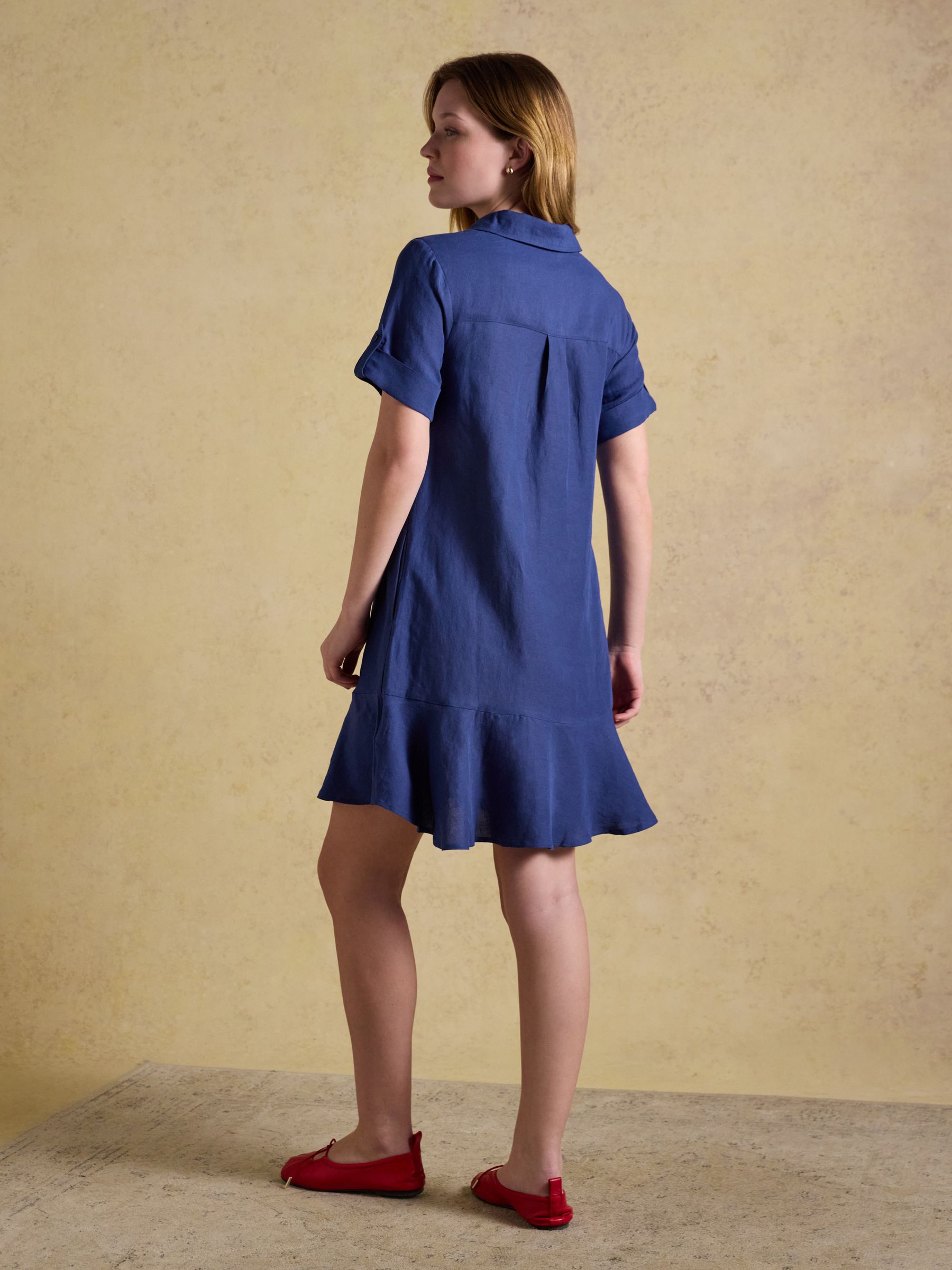 Thea Navy Shirt Dress With Bias Hem Frill - Image 2 of 7