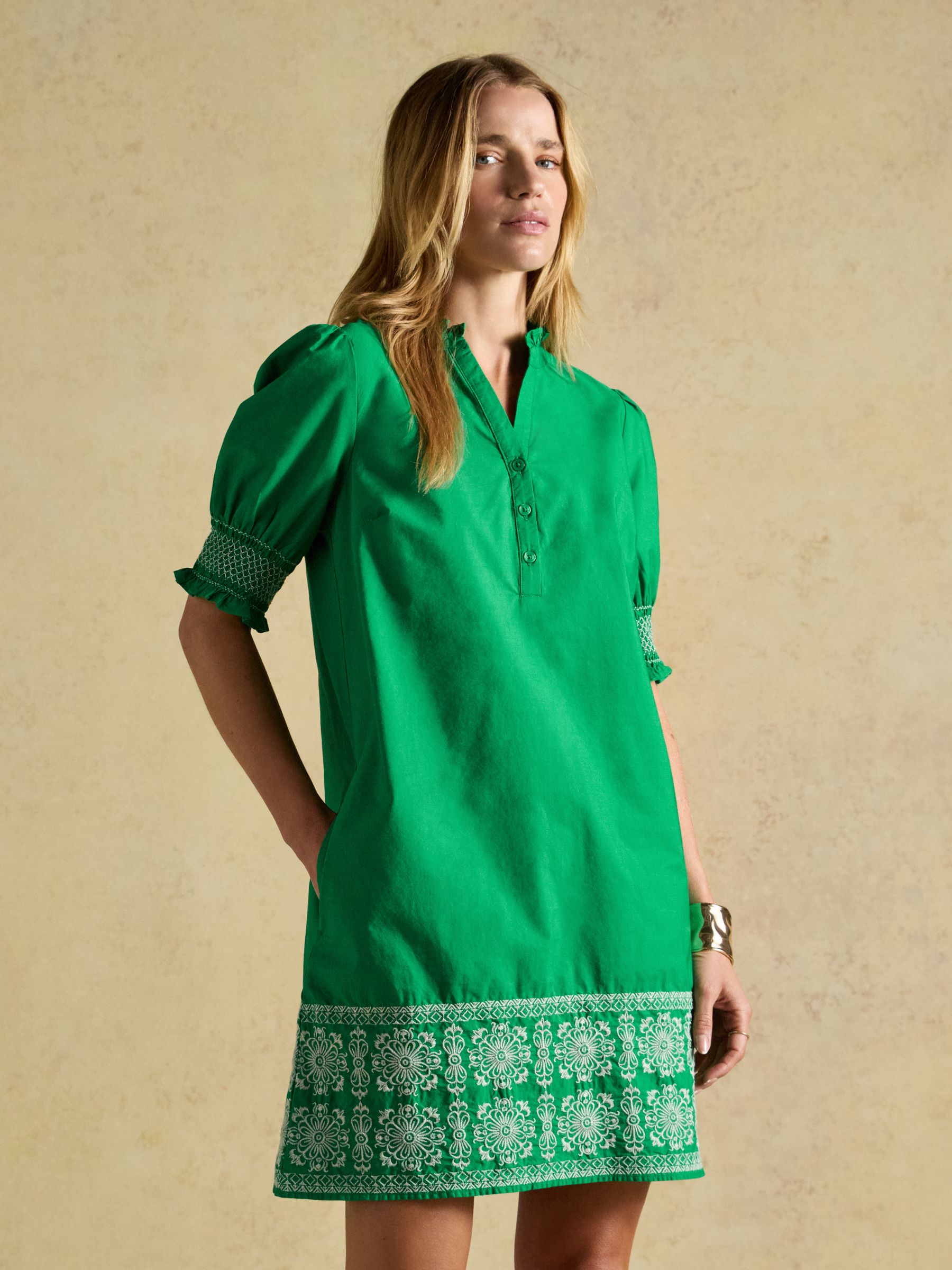 Layla Green Short Sleeved Broderie Trim Mini Dress - Image 1 of 8