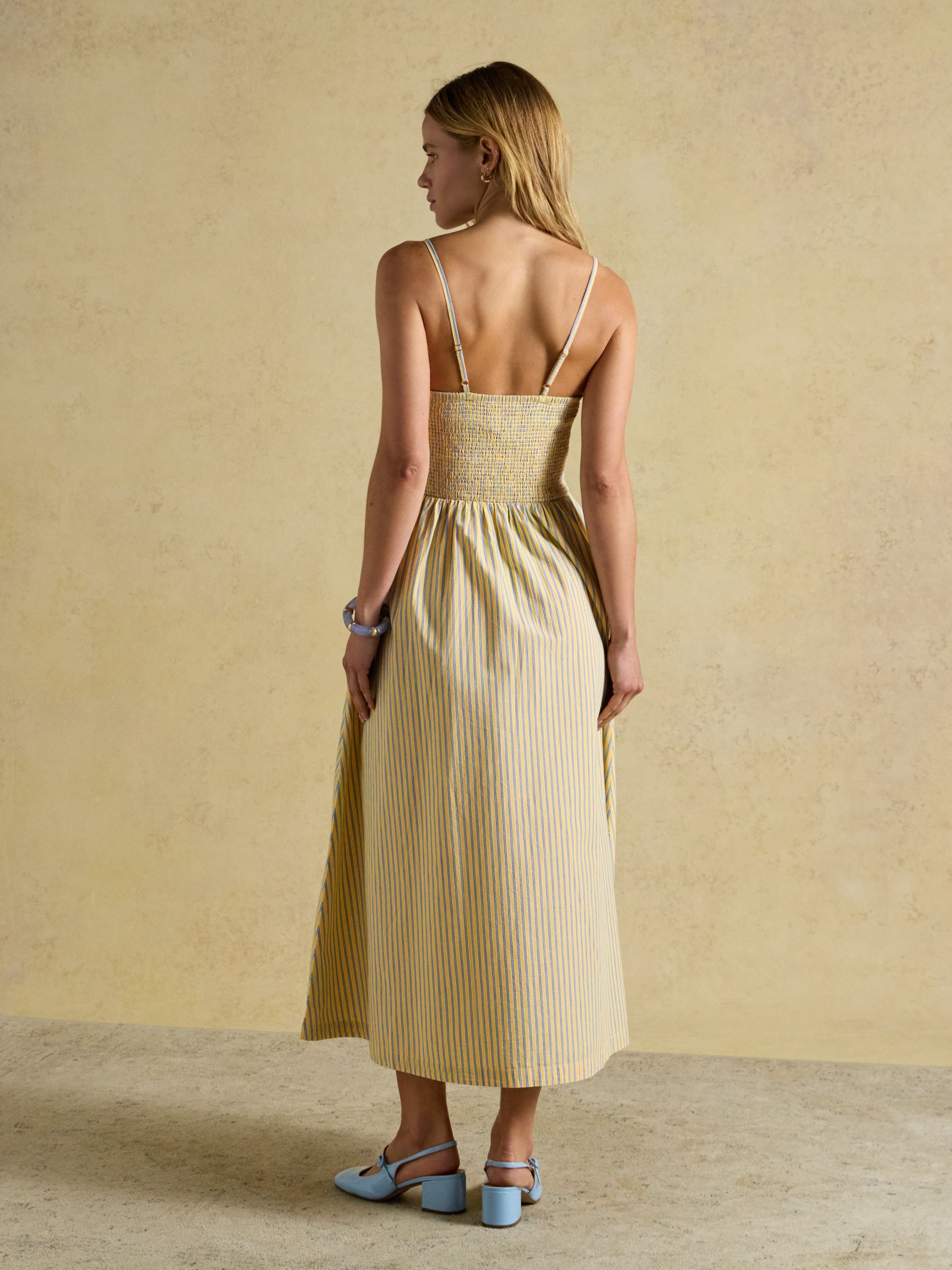 Stephanie Yellow Striped Smocked Midi Summer Dress - Image 4 of 10