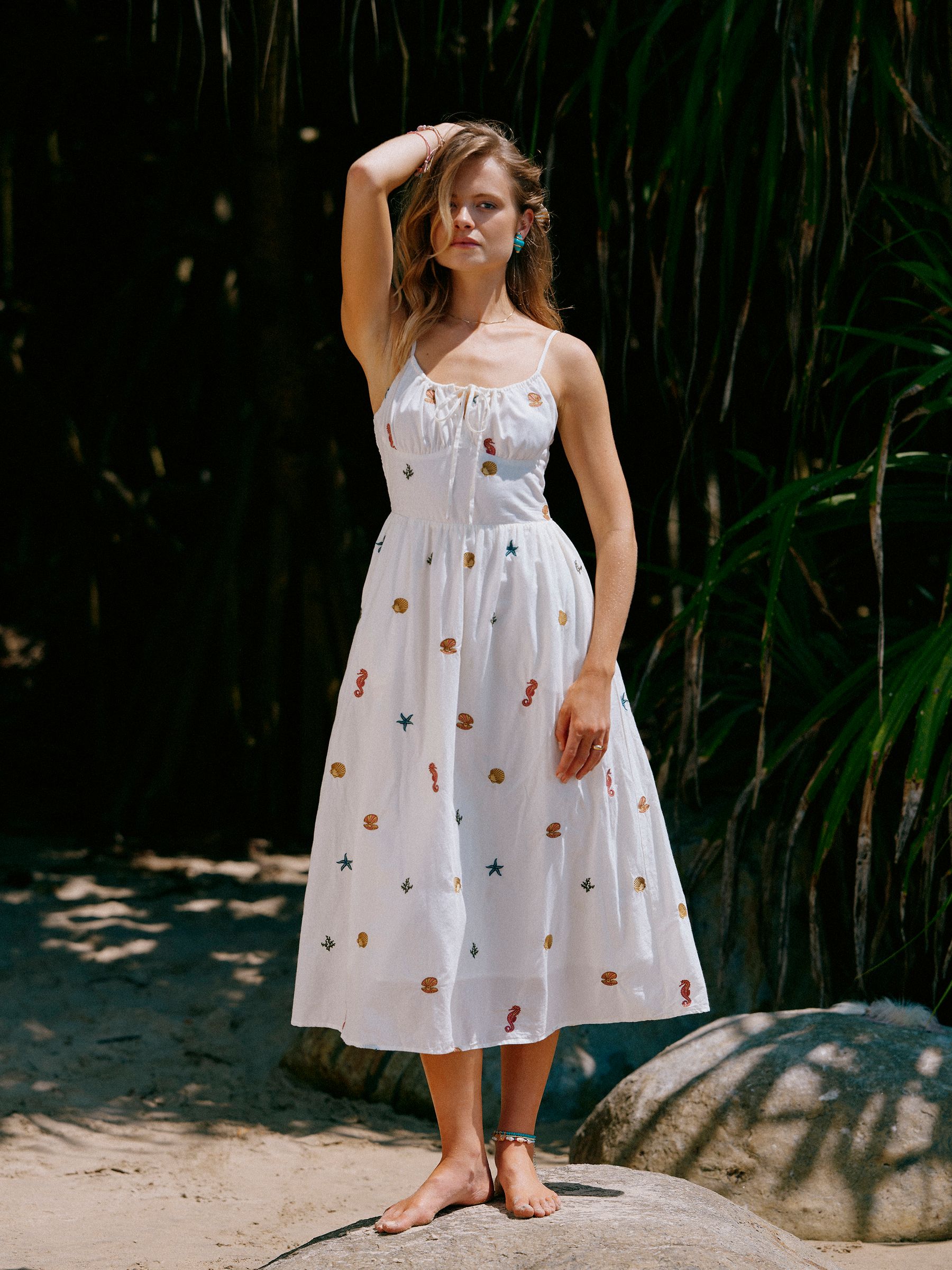 Chloe Cream Sea Embroidered Midi Dress - Image 1 of 11