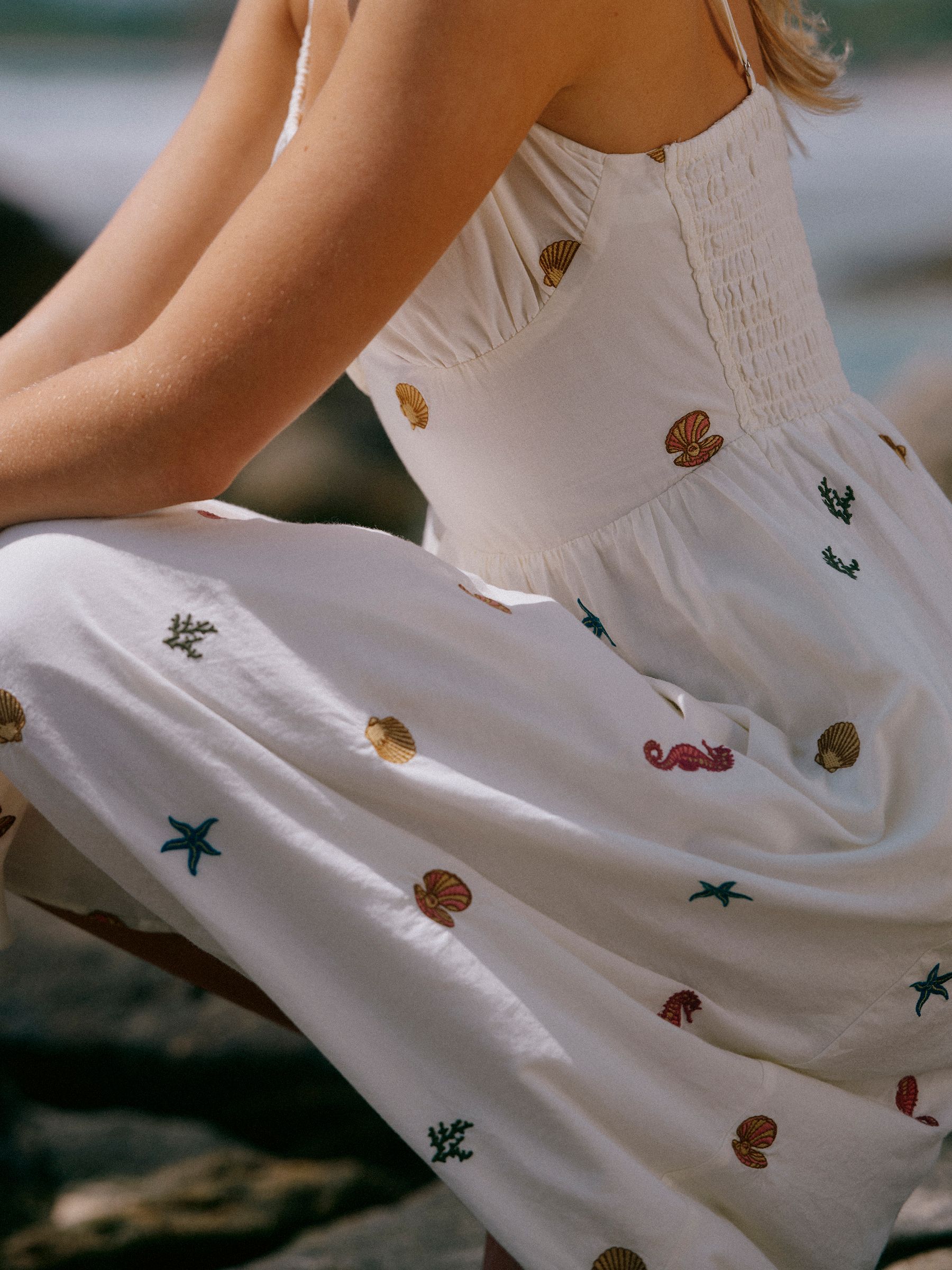 Chloe Cream Sea Embroidered Midi Dress - Image 2 of 11