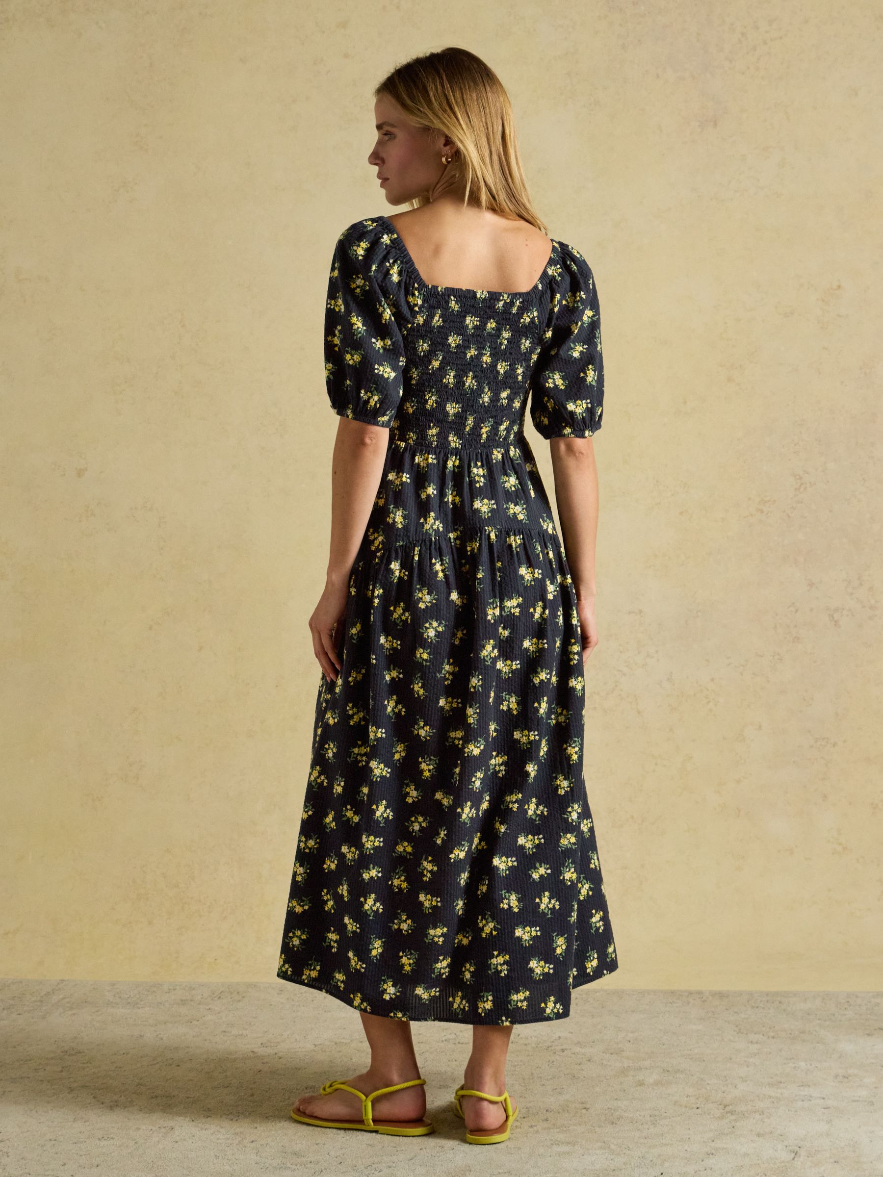 Harper Black & Yellow Ditsy Textured Midi Summer Dress - Image 2 of 6
