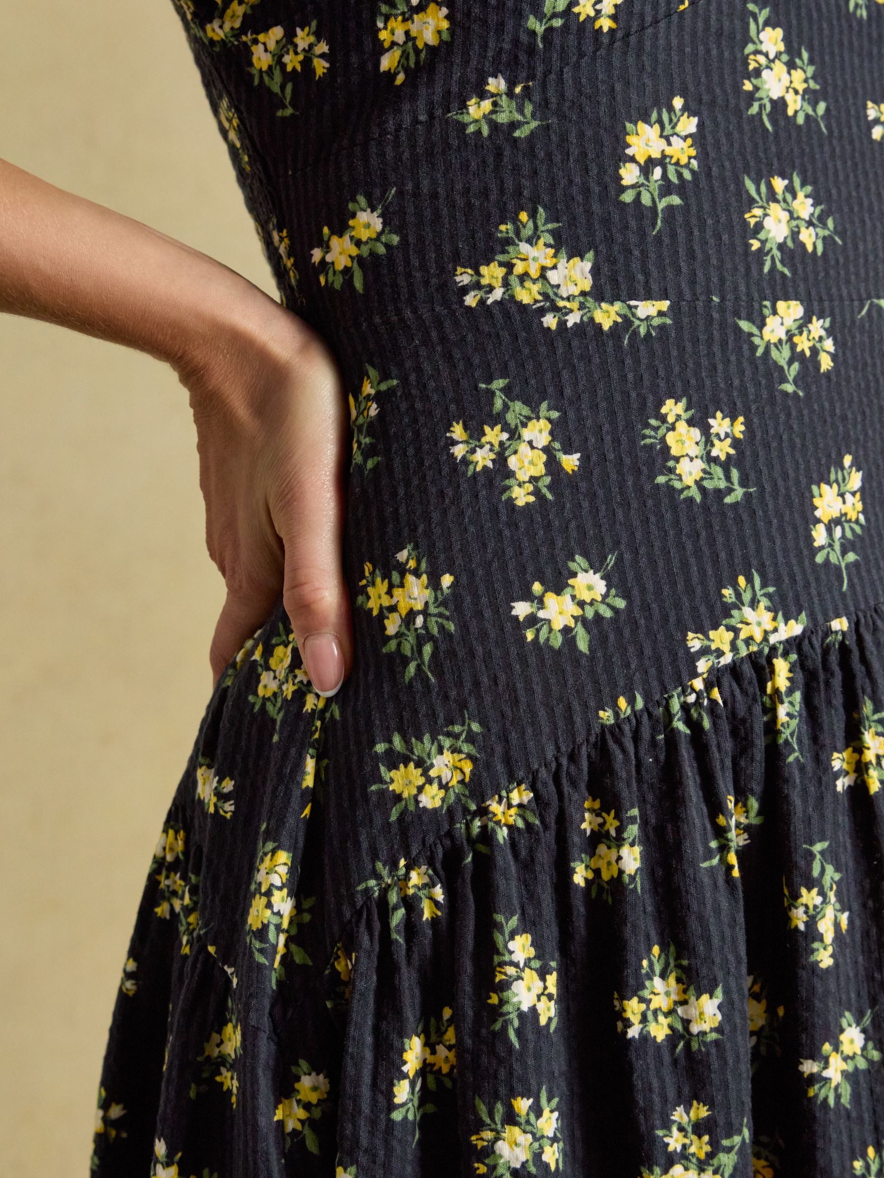 Harper Black & Yellow Ditsy Textured Midi Summer Dress - Image 5 of 6