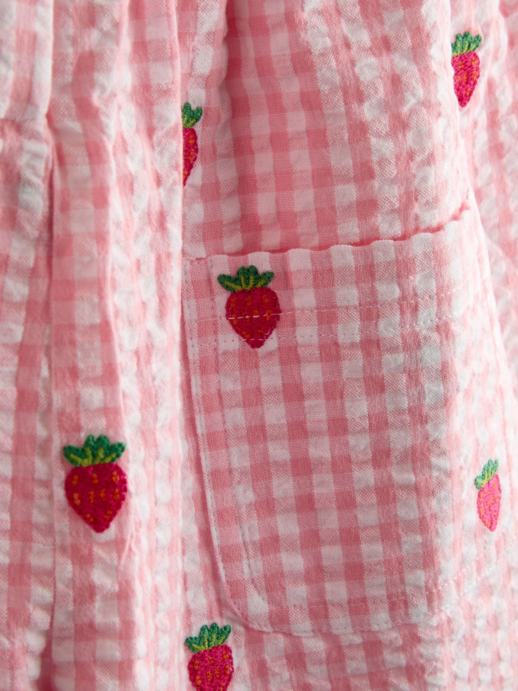 Pink Strawberry Gingham Collared Button Through Playsuit - Image 4 of 4 Pink Strawberry Gingham Collared Button Through Playsuit - Image 4 of 4