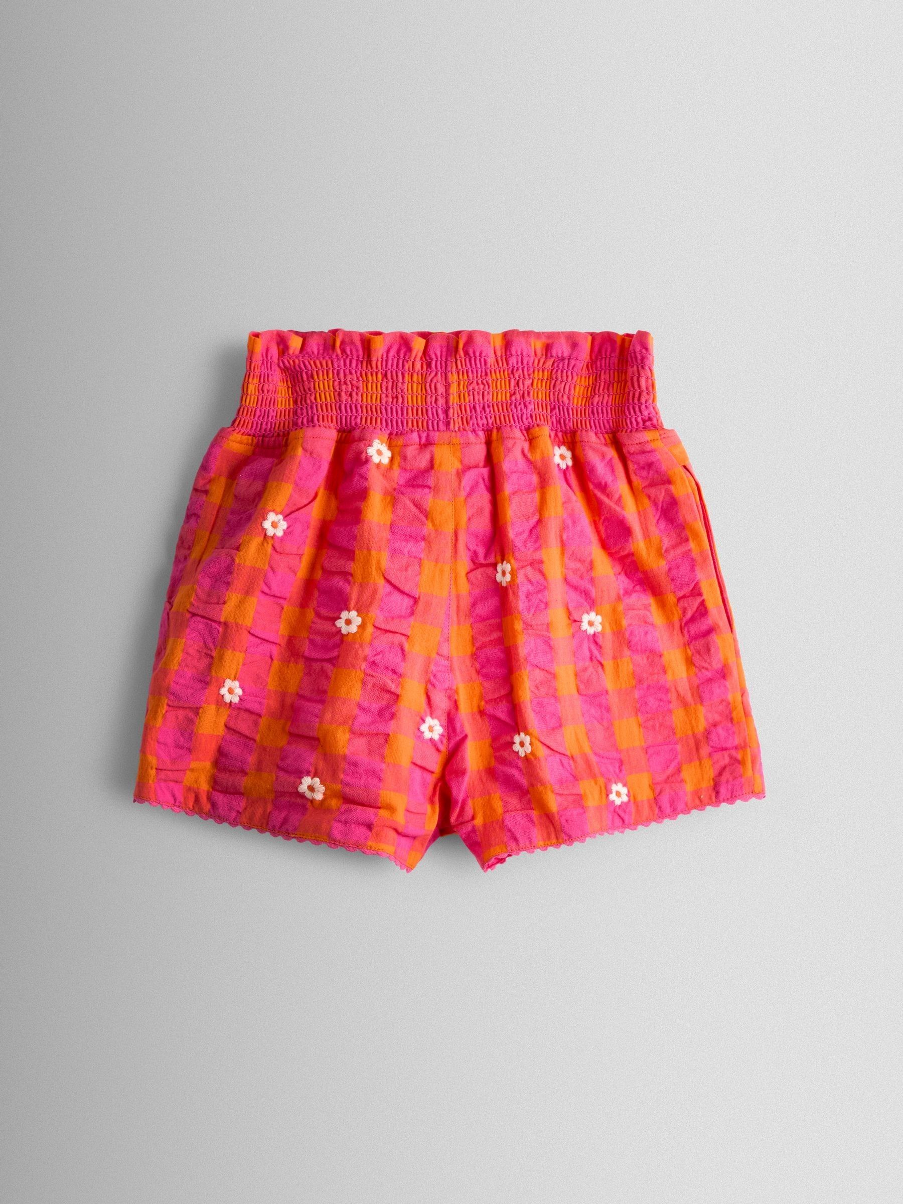 Pink Smocked Waistband Embroidered Shorts - Image 1 of 1