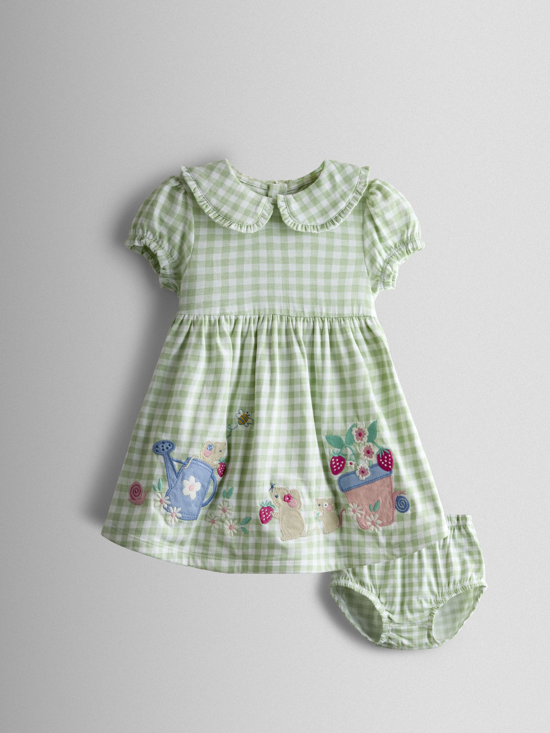 Green Garden Mouse Appliqué Frill Collar Baby Dress - Image 1 of 7