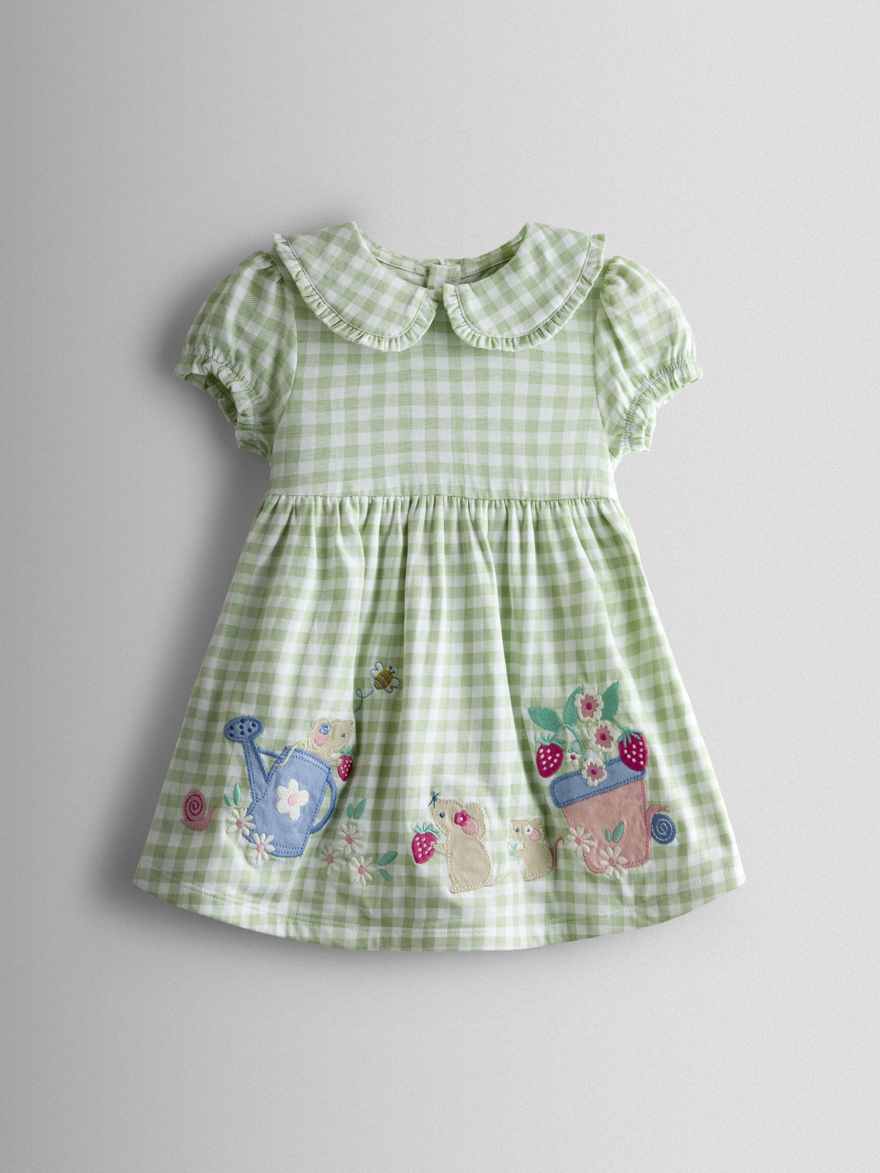 Green Garden Mouse Appliqué Frill Collar Baby Dress - Image 2 of 7