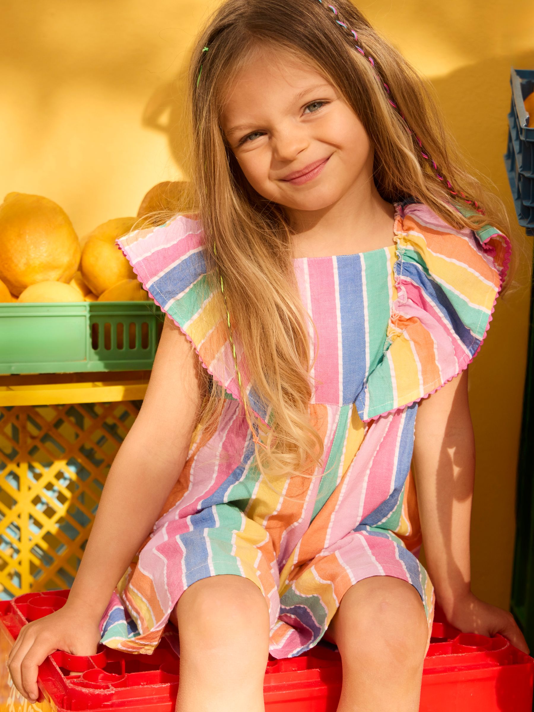 Pink Rainbow Stripe Frill Shoulder Playsuit | JoJo Maman Bébé USA