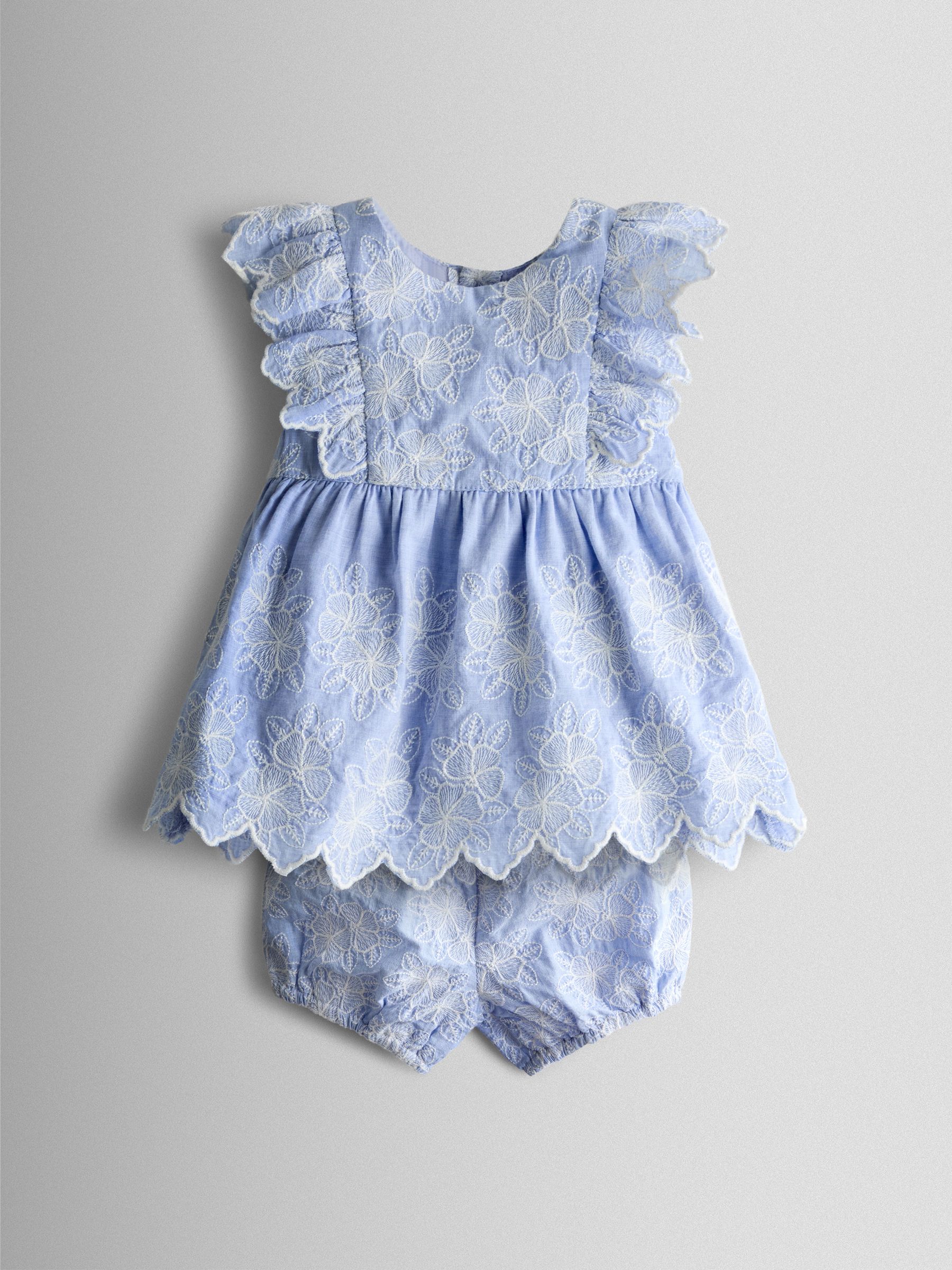 Blue Broderie Dress, Bloomers & Headband Set - Image 1 of 7