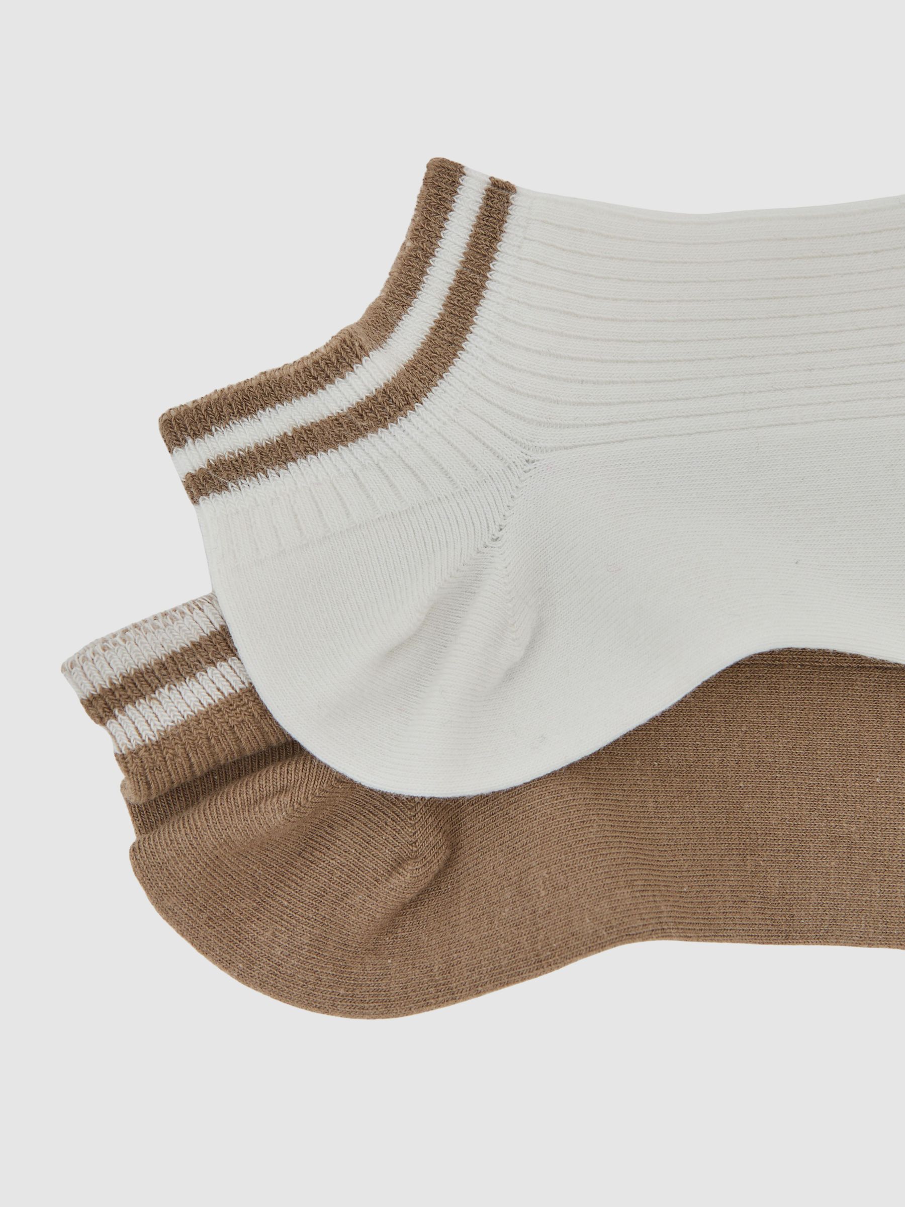 2 Pack Cotton-Blend Trainer Socks in Taupe/White - image 1