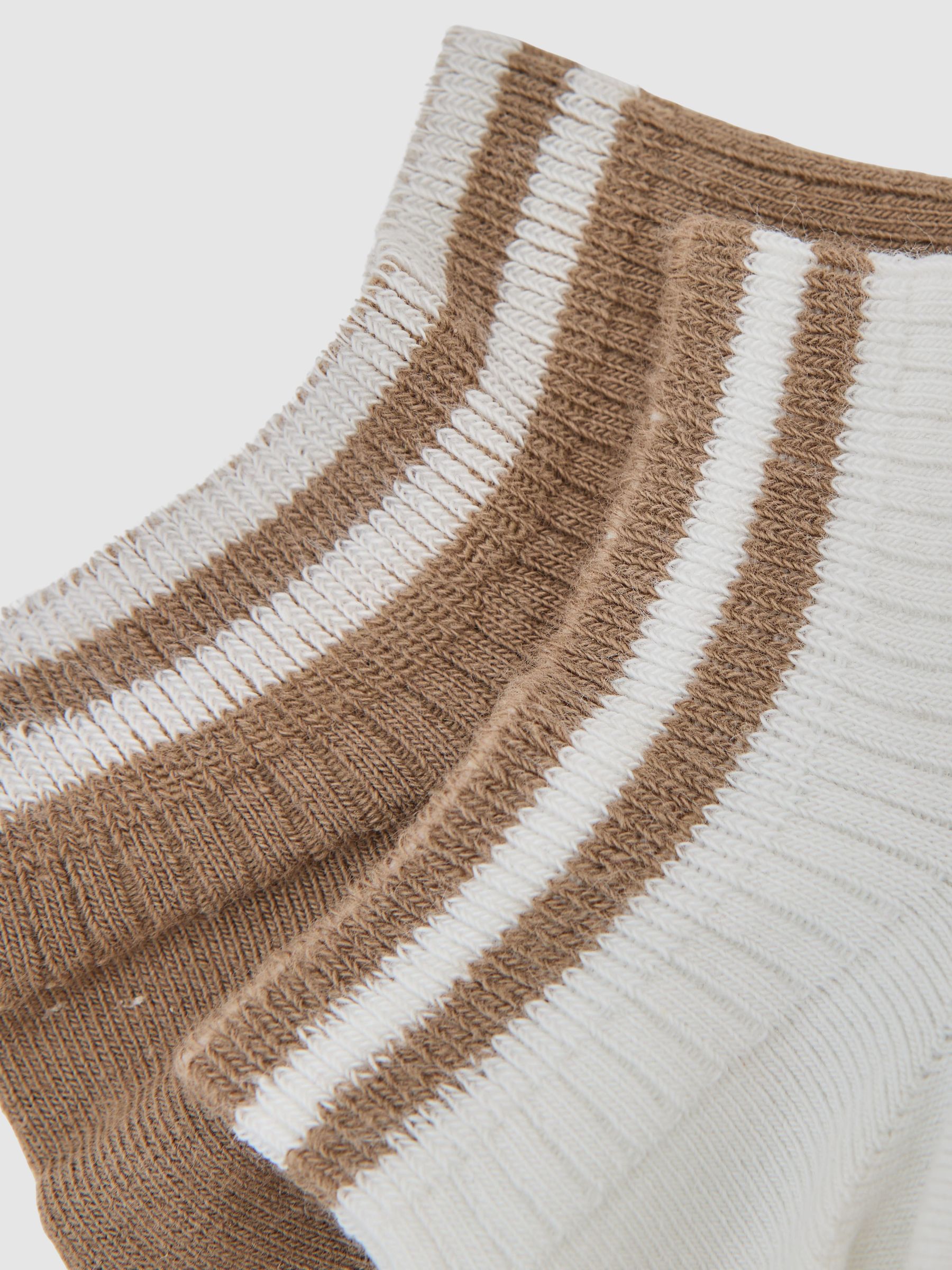 2 Pack Cotton-Blend Trainer Socks in Taupe/White - Image 3 of 3