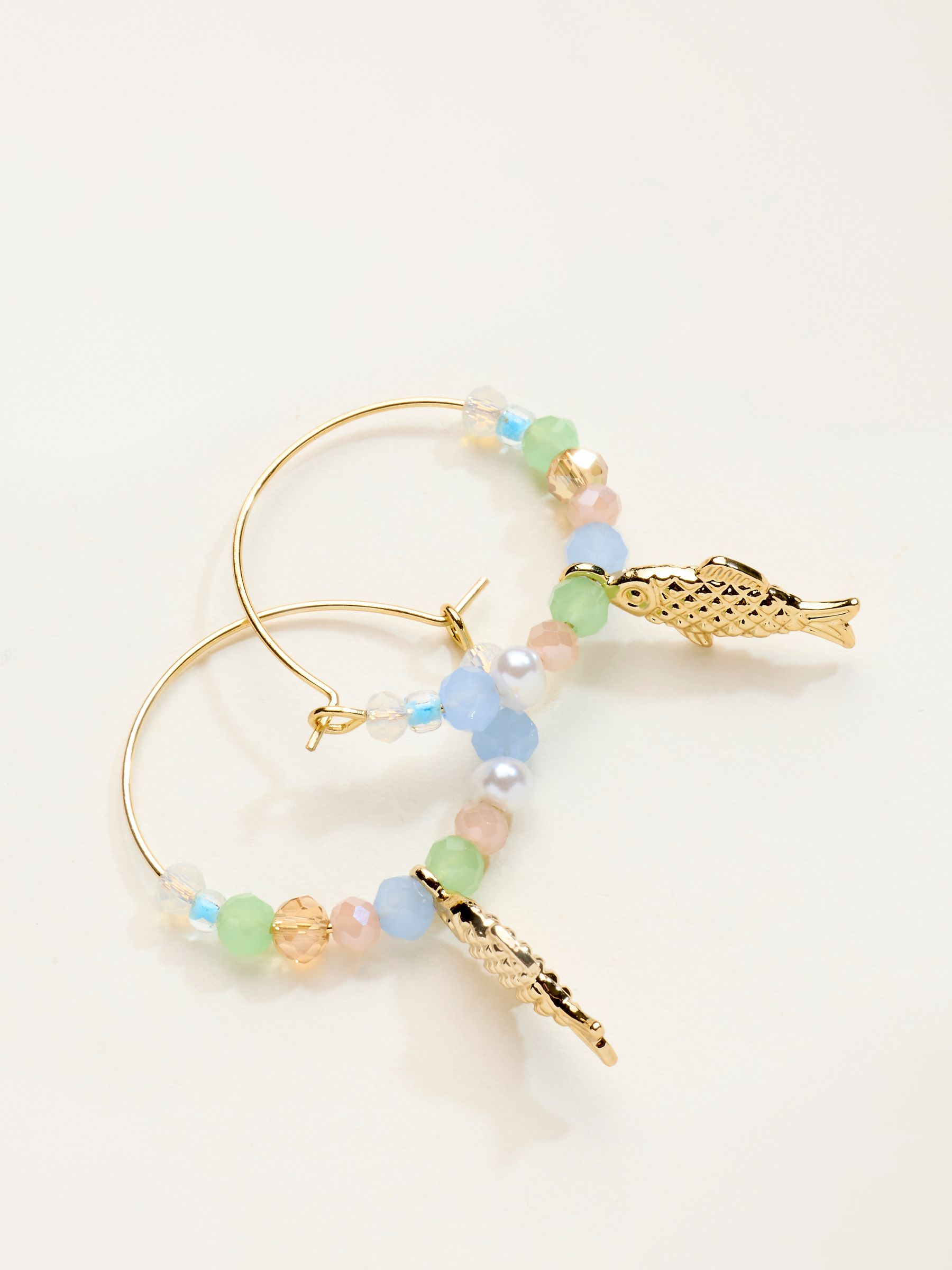 Gold Tone Fish Beaded Hoops - Image 3 of 3