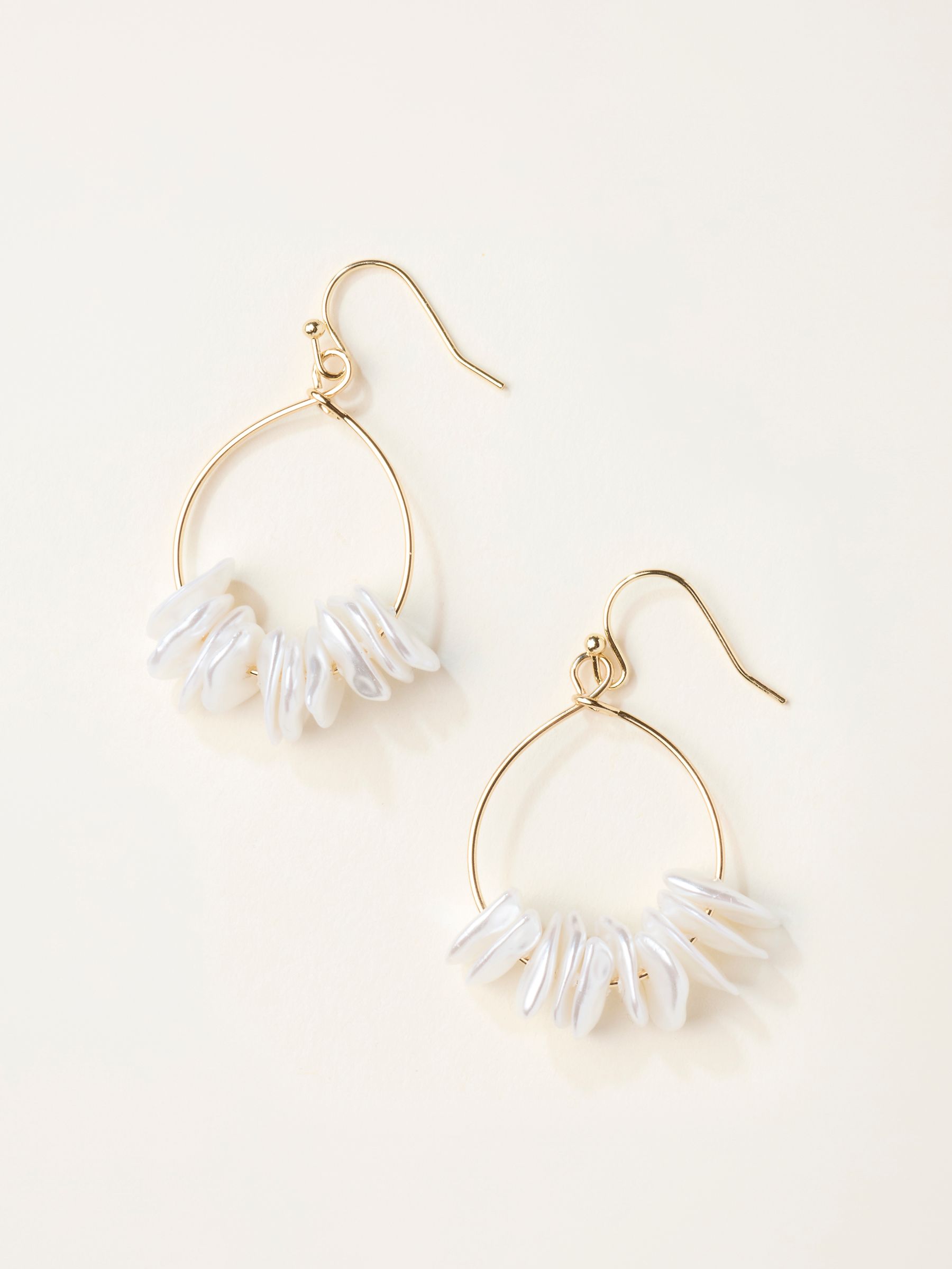 Gold Tone Faux Shell Hoop Earrings - Image 1 of 2