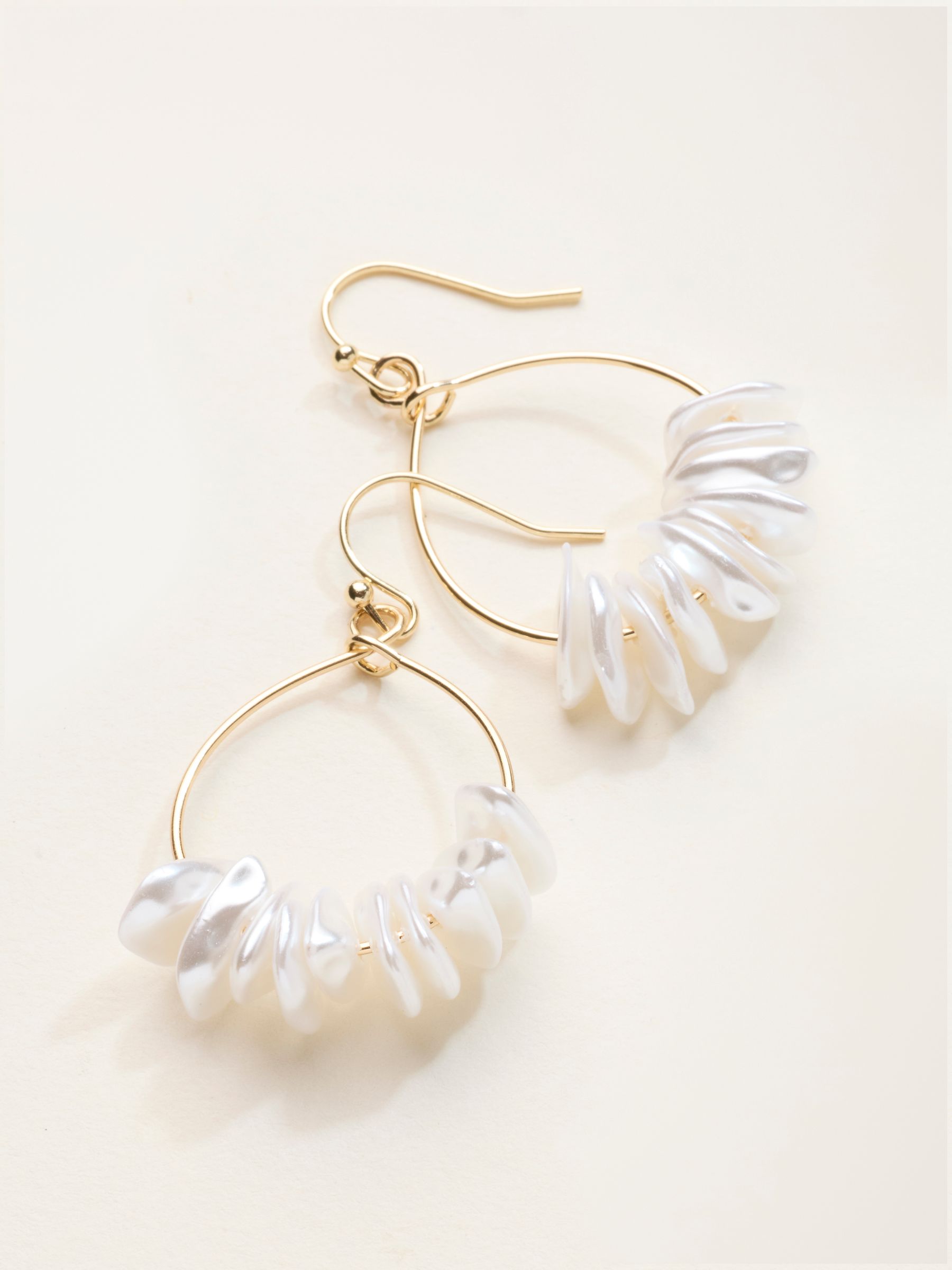 Gold Tone Faux Shell Hoop Earrings - Image 2 of 2