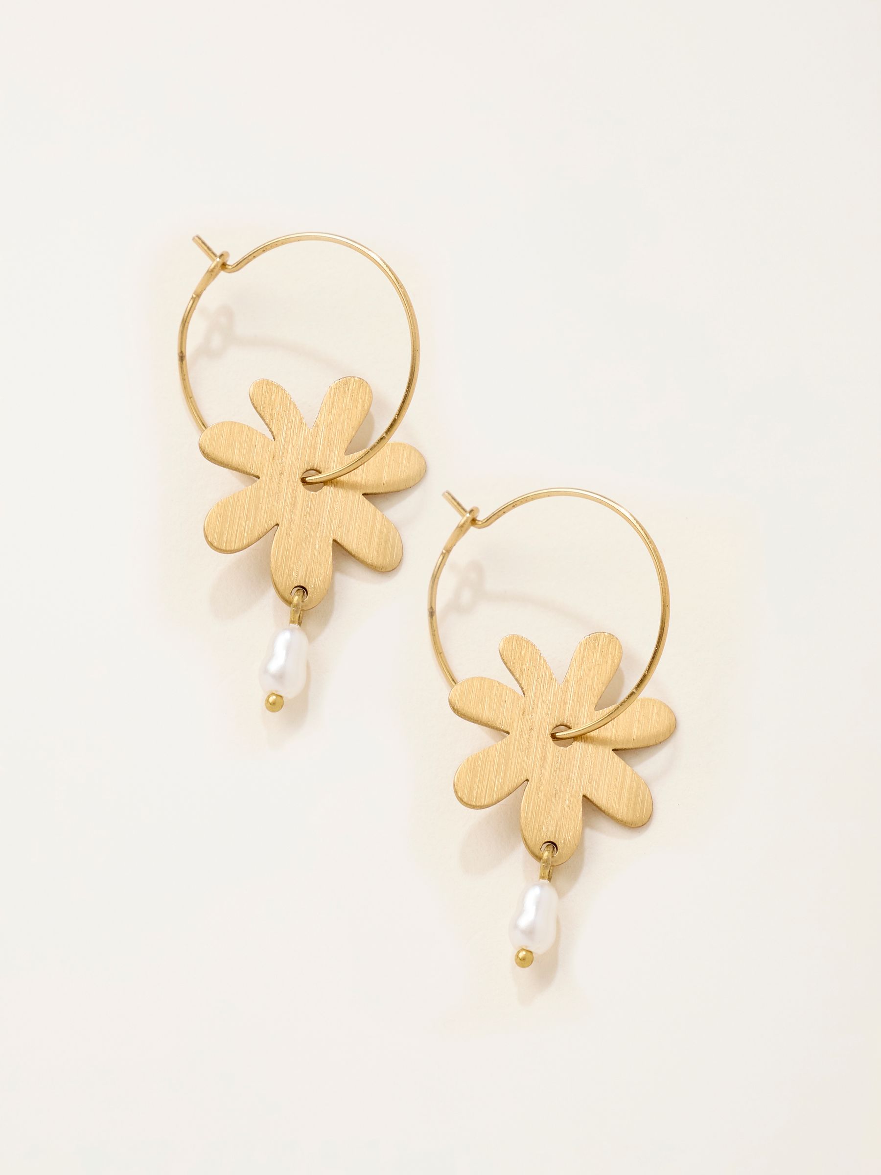 Gold Tone Flower Hoop Earrings - Image 1 of 2