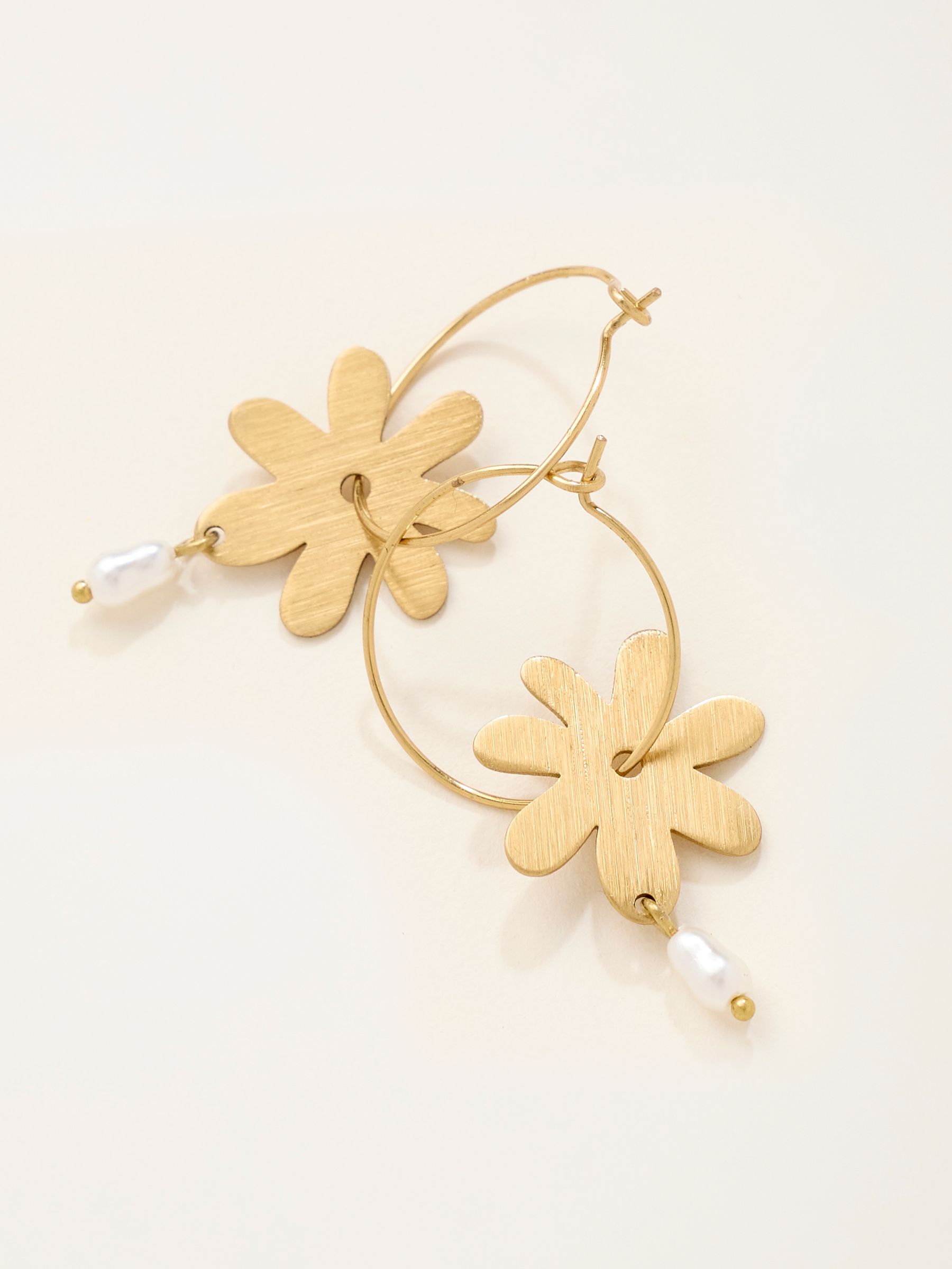 Gold Tone Flower Hoop Earrings - Image 2 of 2