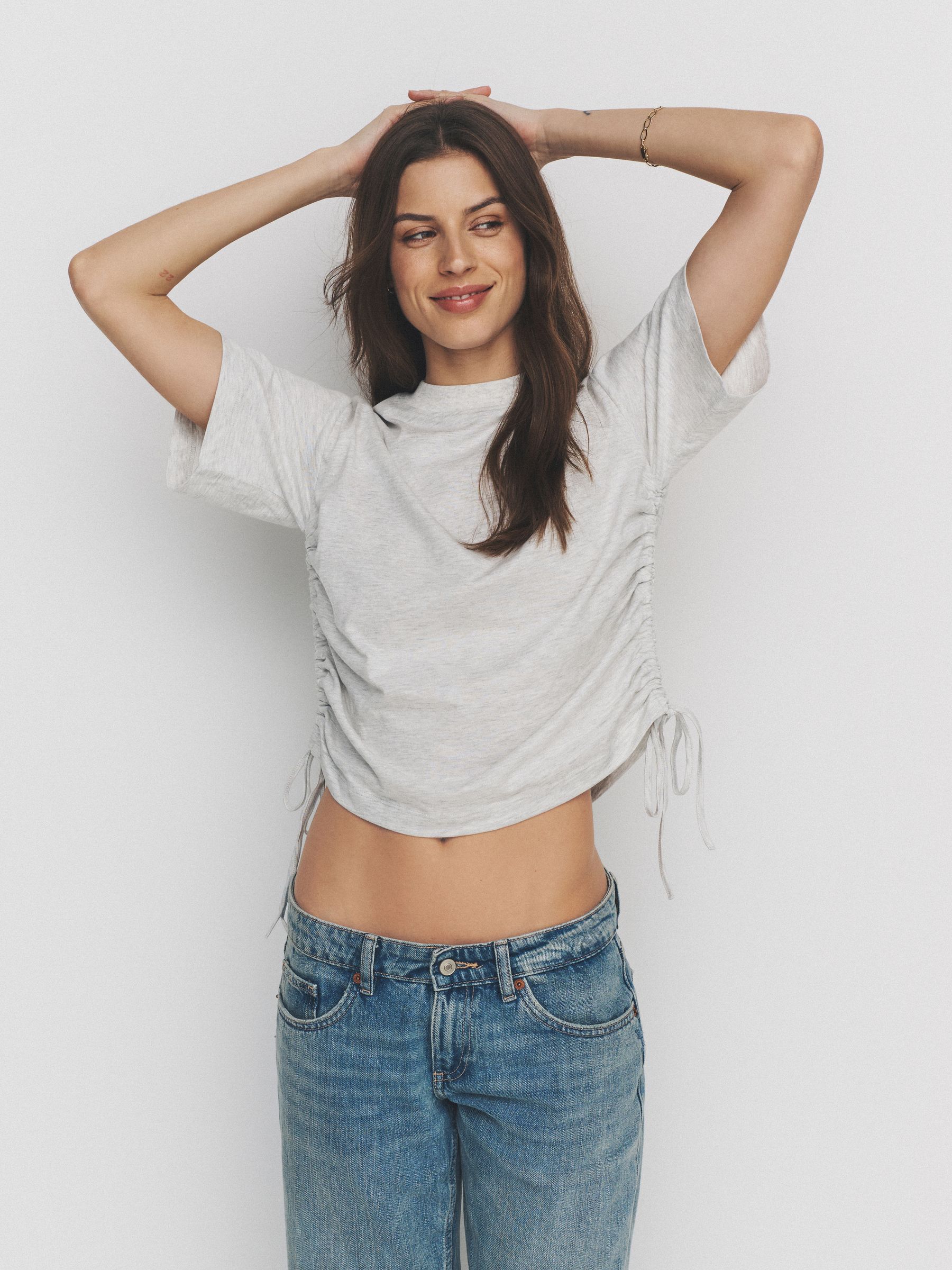 3 Pack Tie Side Ruched T-Shirt Black/Grey/White - Image 1 of 6