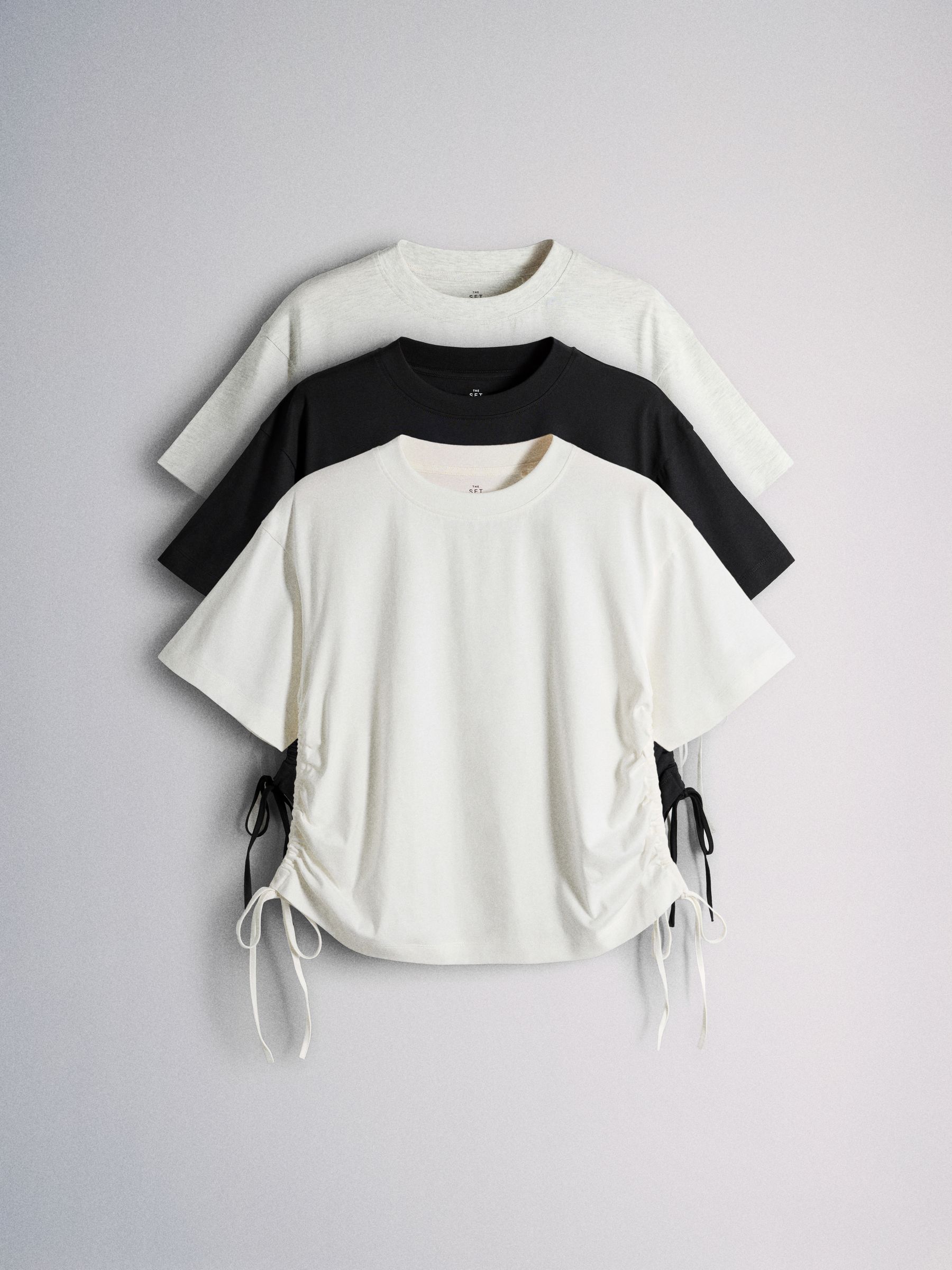 3 Pack Tie Side Ruched T-Shirt Black/Grey/White - Image 2 of 6