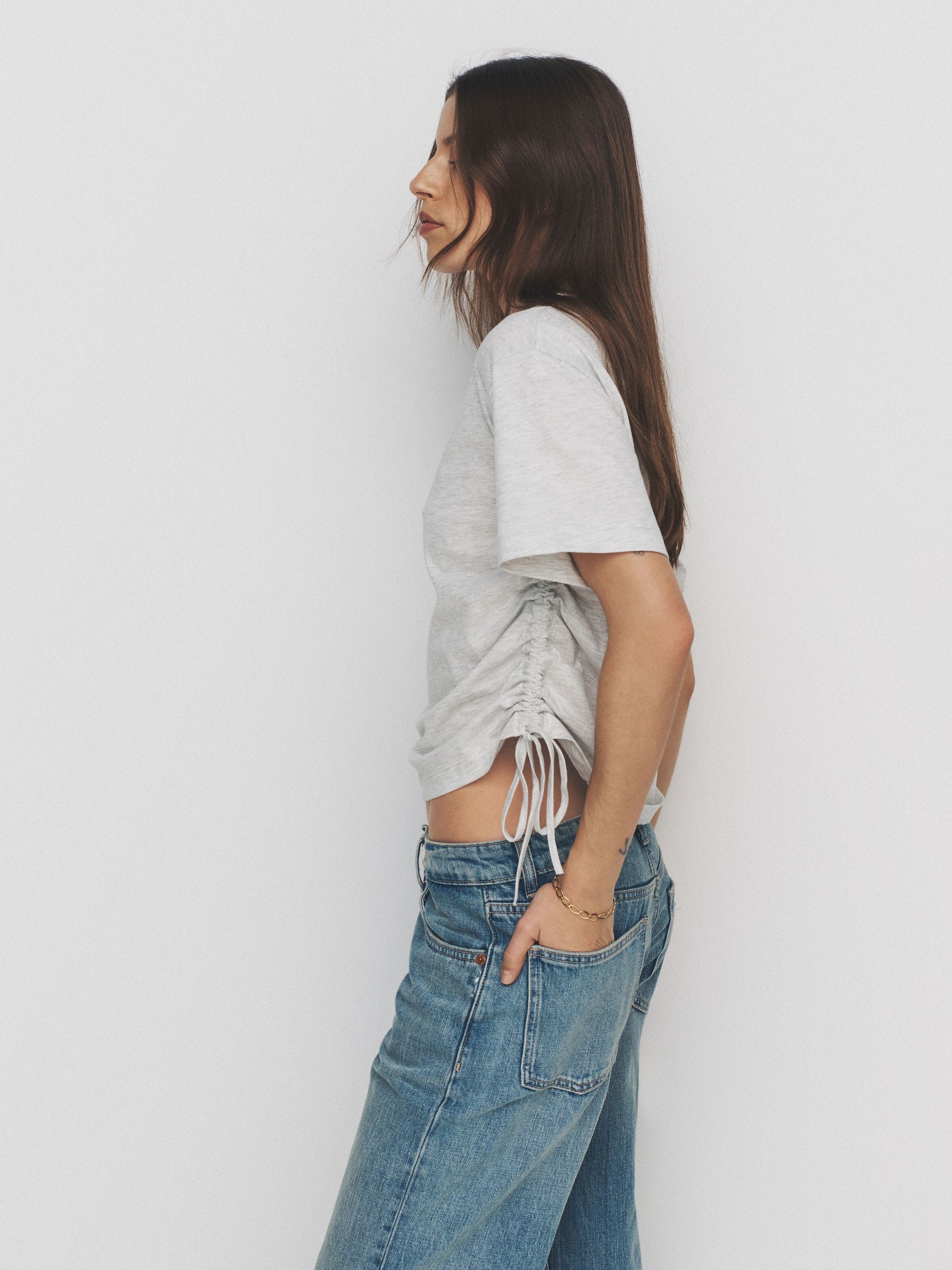 3 Pack Tie Side Ruched T-Shirt Black/Grey/White - Image 4 of 6