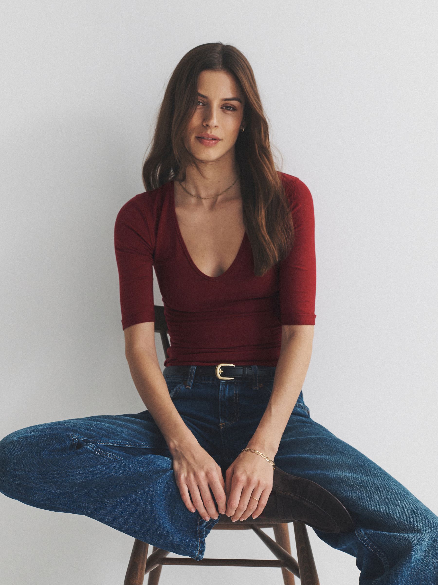 4 Pack V-Neck Turn Up Sleeve T-Shirt Navy/Blue/Red/White - Image 1 of 6