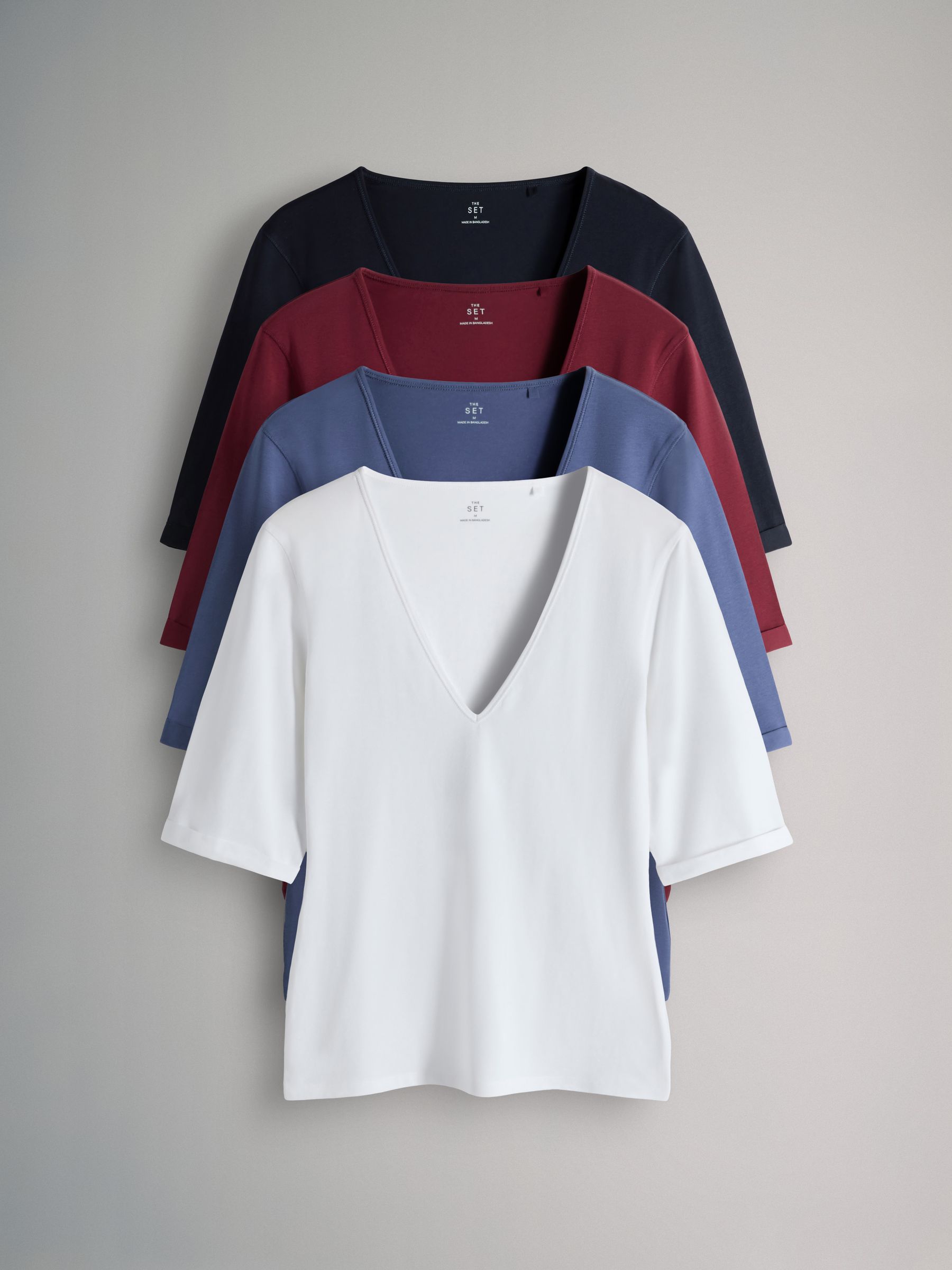 4 Pack V-Neck Turn Up Sleeve T-Shirt Navy/Blue/Red/White - Image 2 of 6