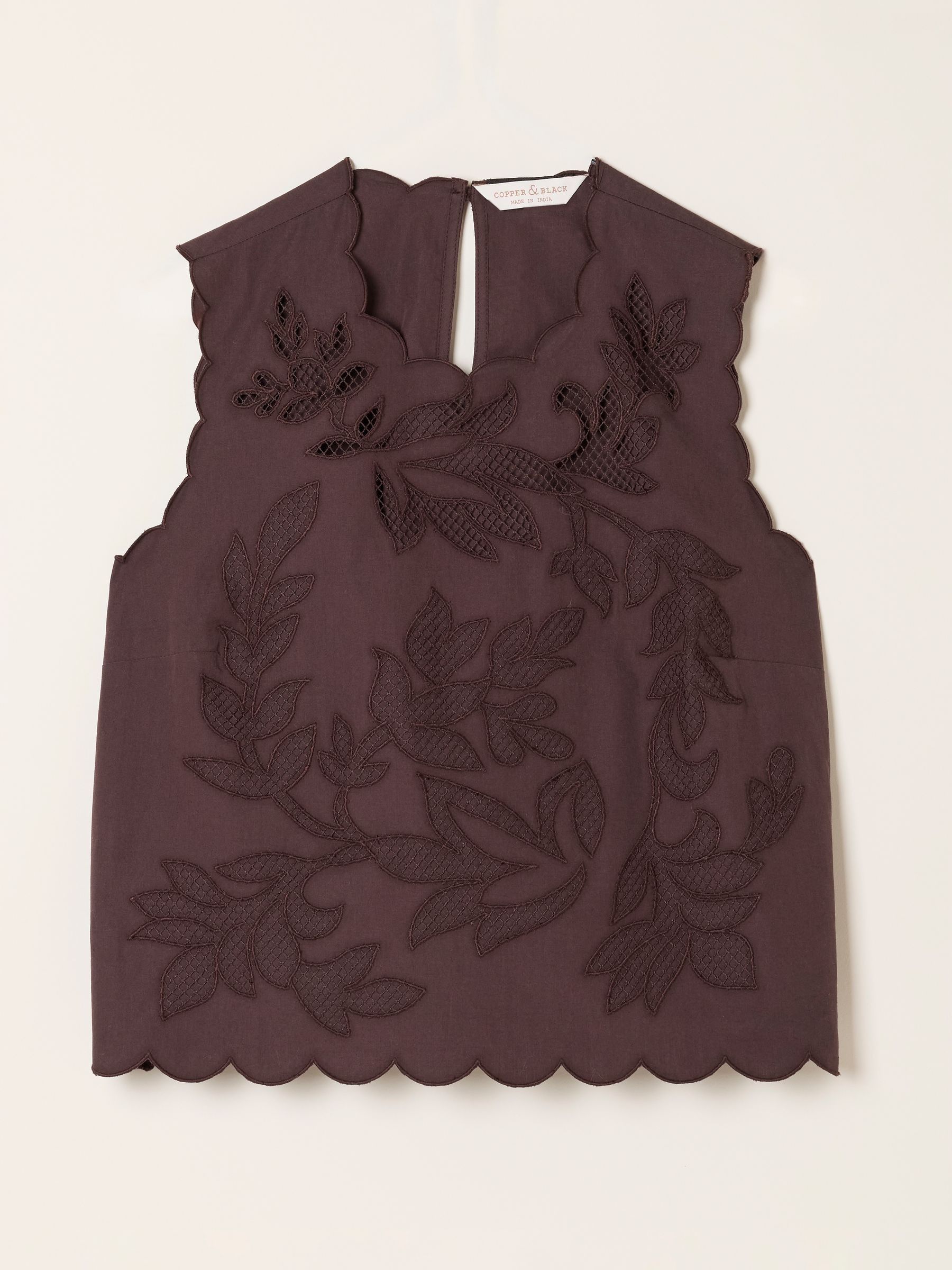 Meg Chocolate Brown Cutwork Shell Top - Image 5 of 6