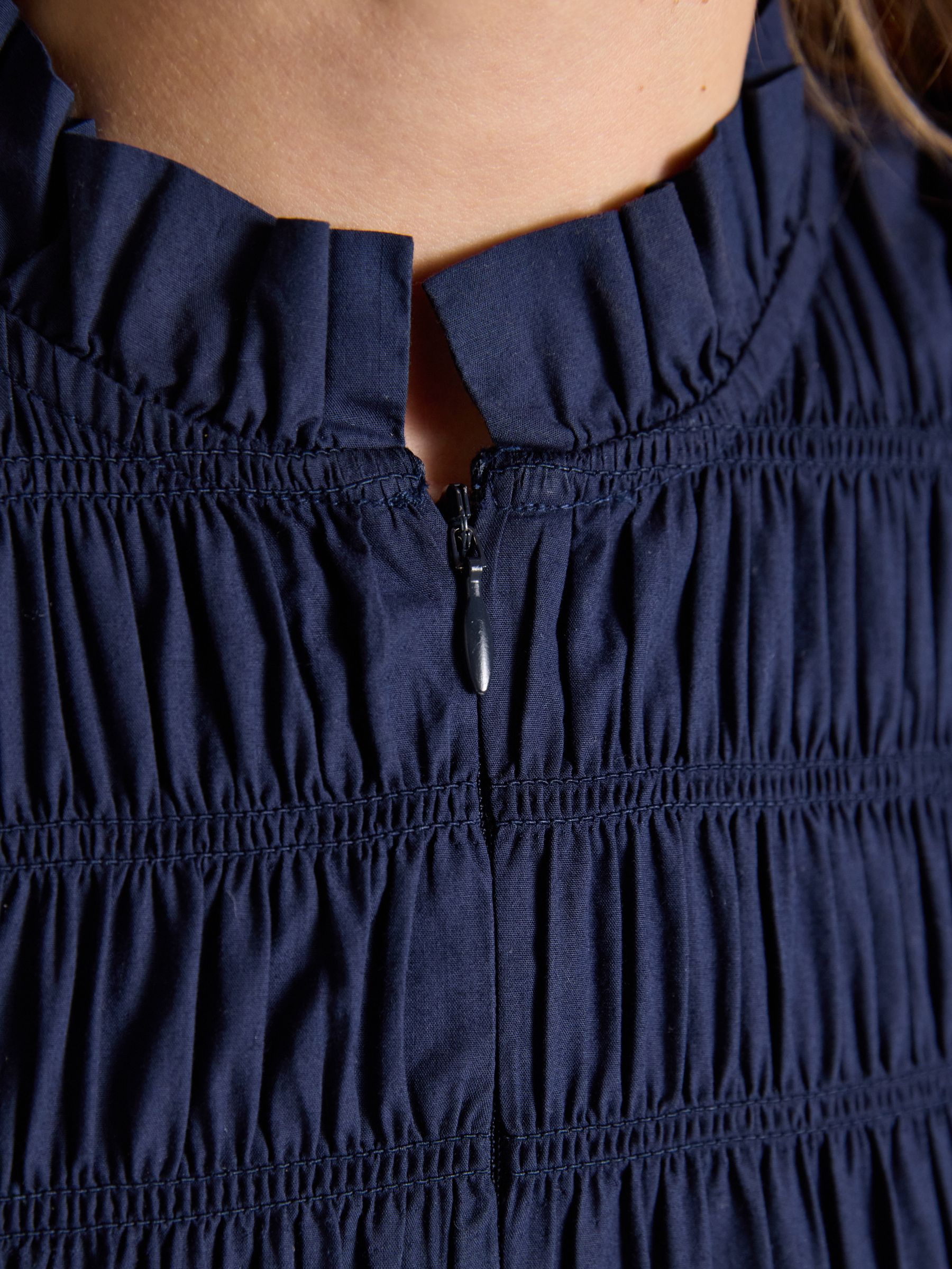Ettie Navy Frill Shirred Top With Broderie Sleeves - Image 6 of 8