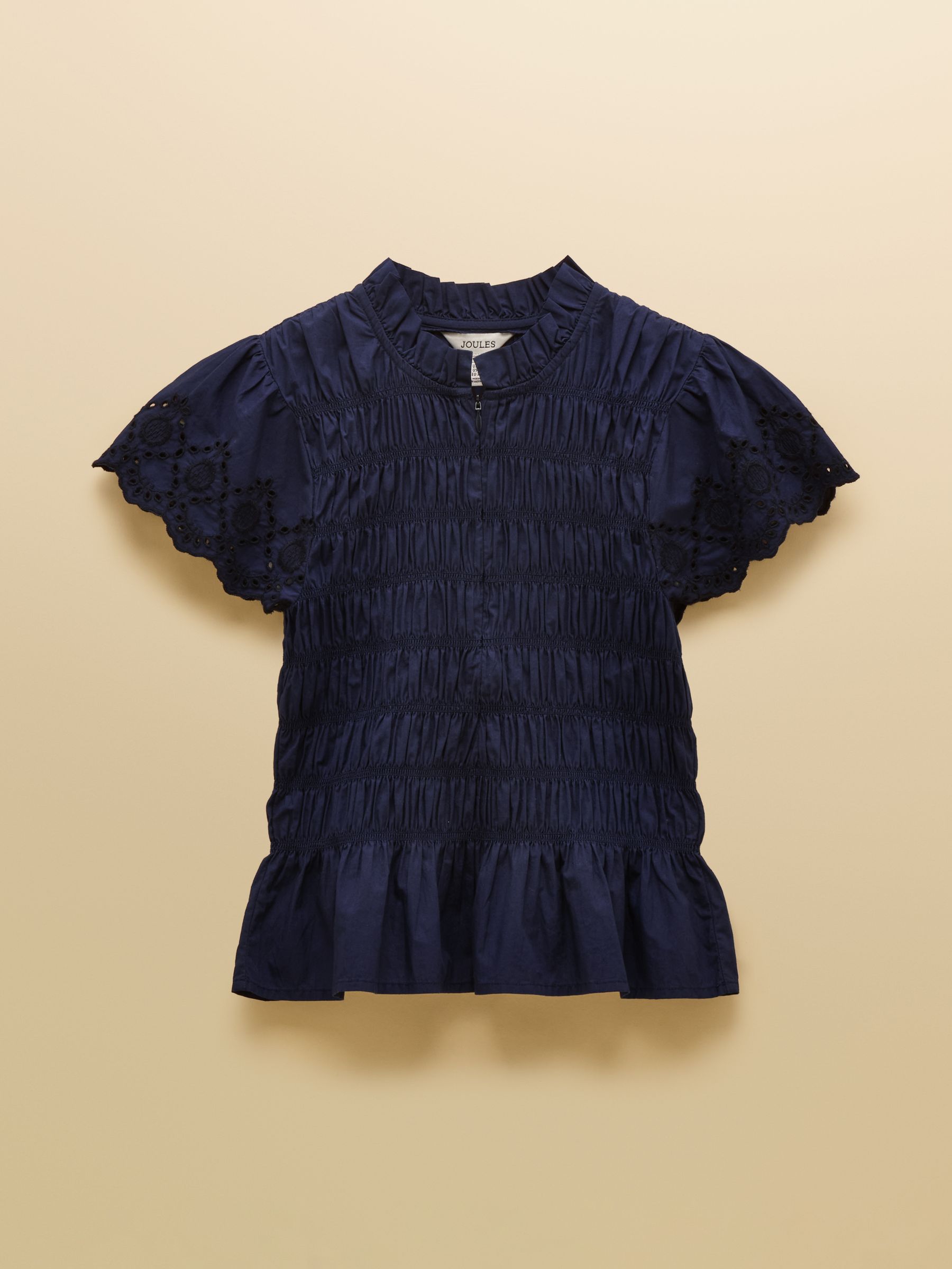 Ettie Navy Frill Shirred Top With Broderie Sleeves - Image 8 of 8