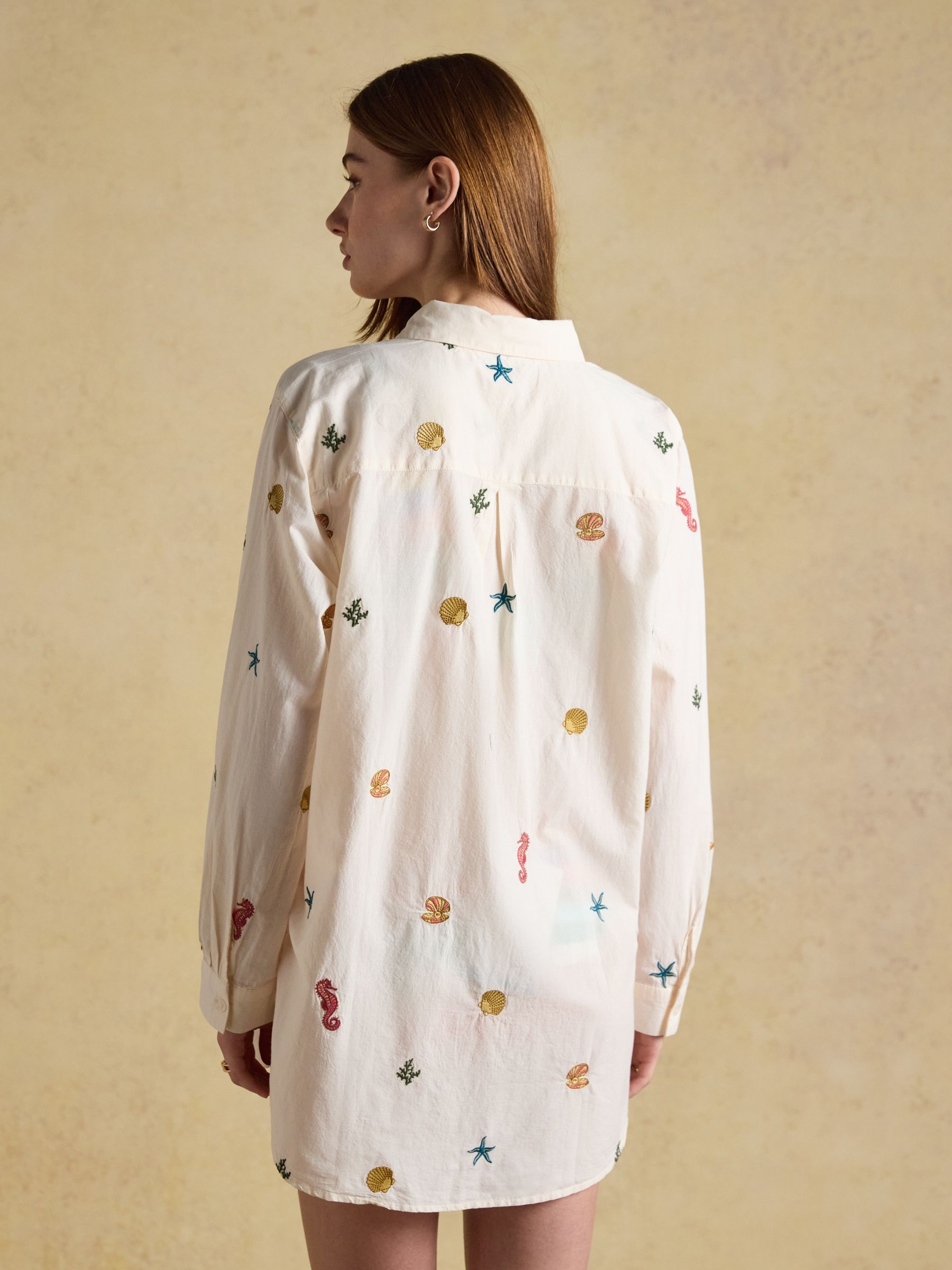 Sophia Cream Embroidered Holiday Icons Longline Cotton Shirt - Image 2 of 8
