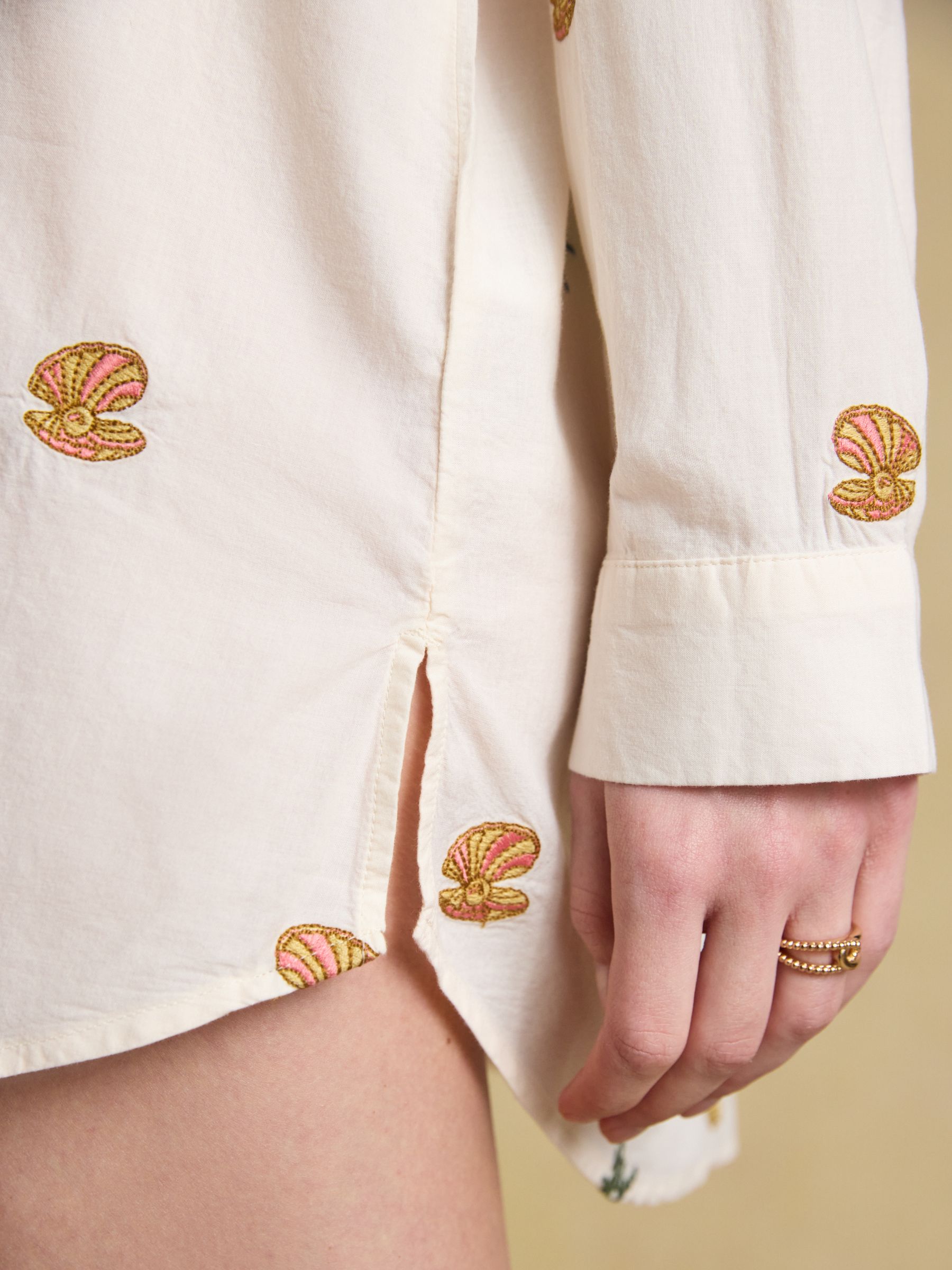 Sophia Cream Embroidered Holiday Icons Longline Cotton Shirt - Image 7 of 8