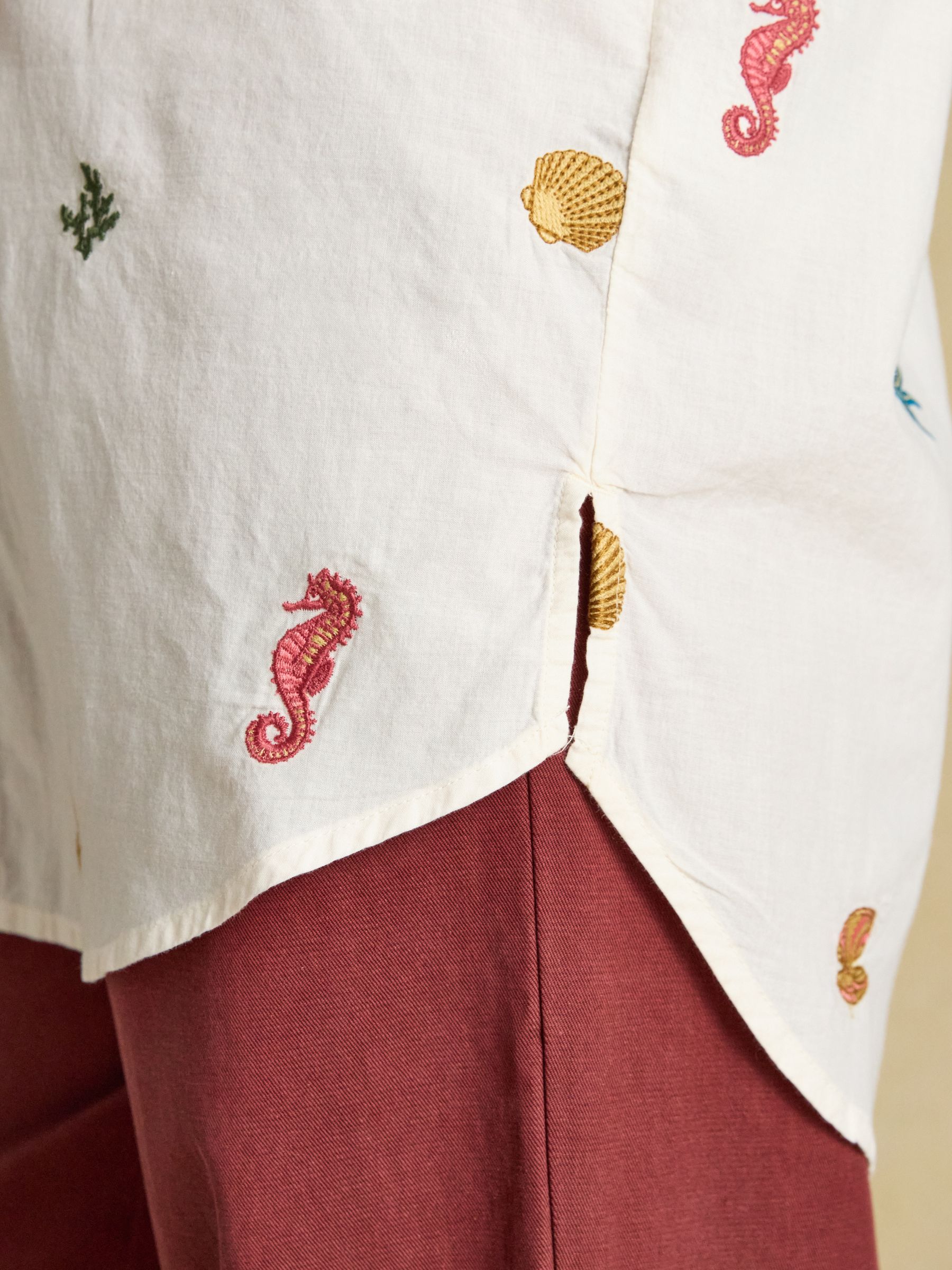 Sophia Cream Embroidered Holiday Icons Longline Cotton Shirt - Image 7 of 7