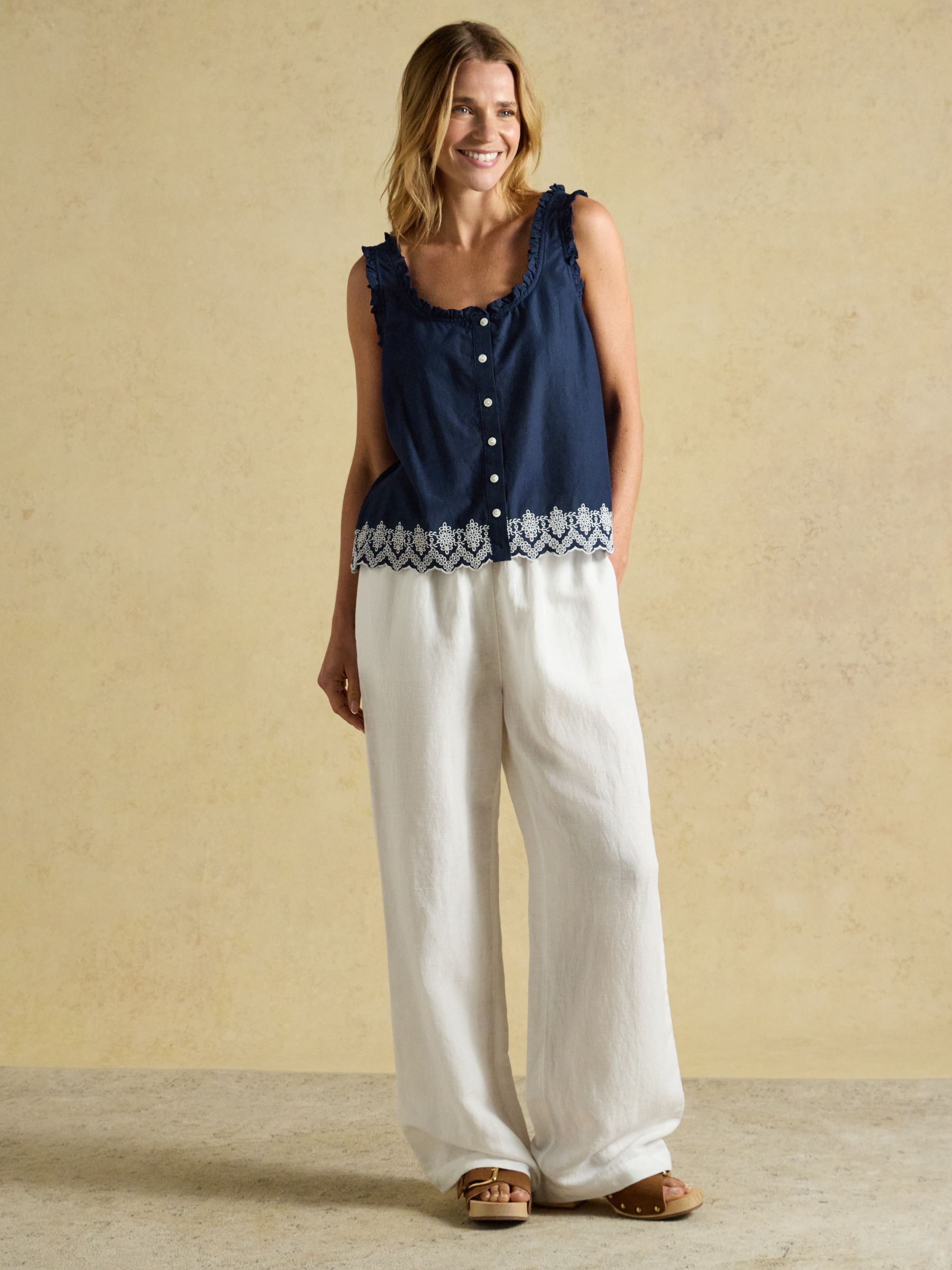 Millie Navy Blue Broderie Trim Vest - Image 4 of 7