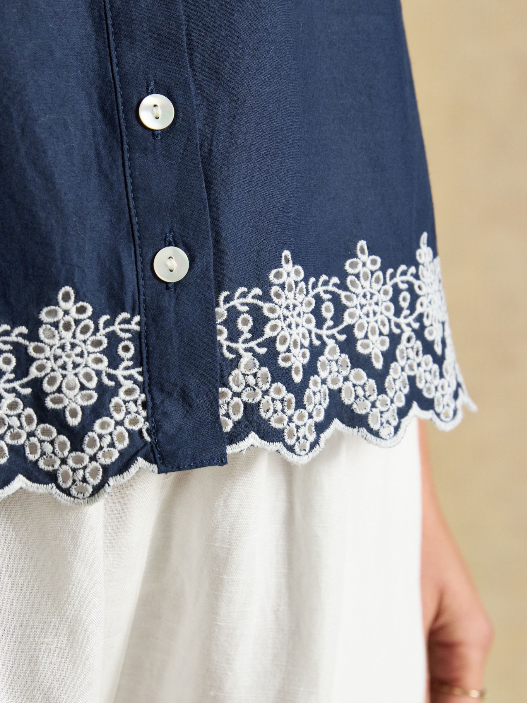 Millie Navy Blue Broderie Trim Vest - Image 5 of 7