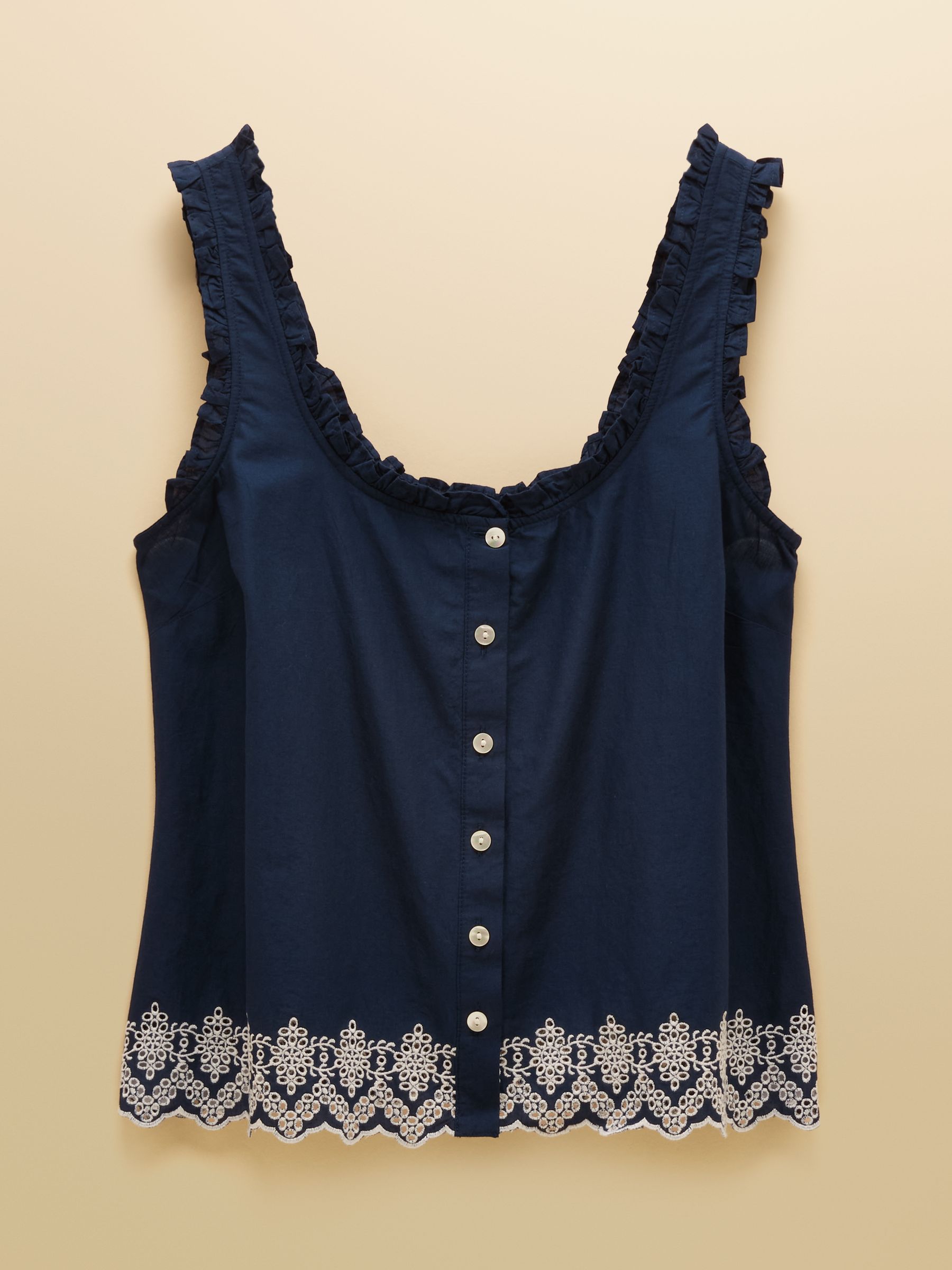 Millie Navy Blue Broderie Trim Vest - Image 7 of 7
