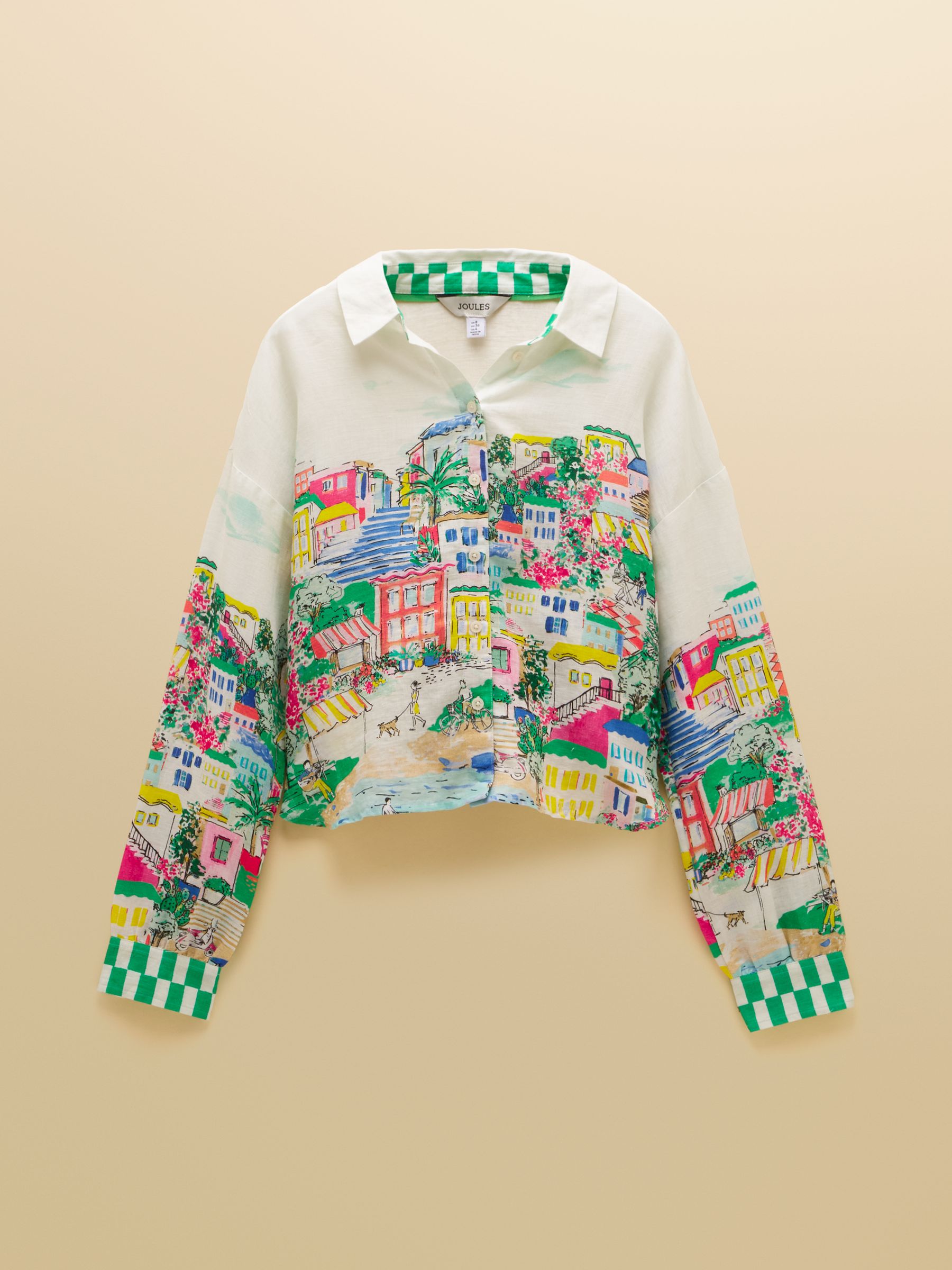 Selena Coastal Scene Print Pure Linen Printed Long Sleeve Shirt - Image 11 of 12