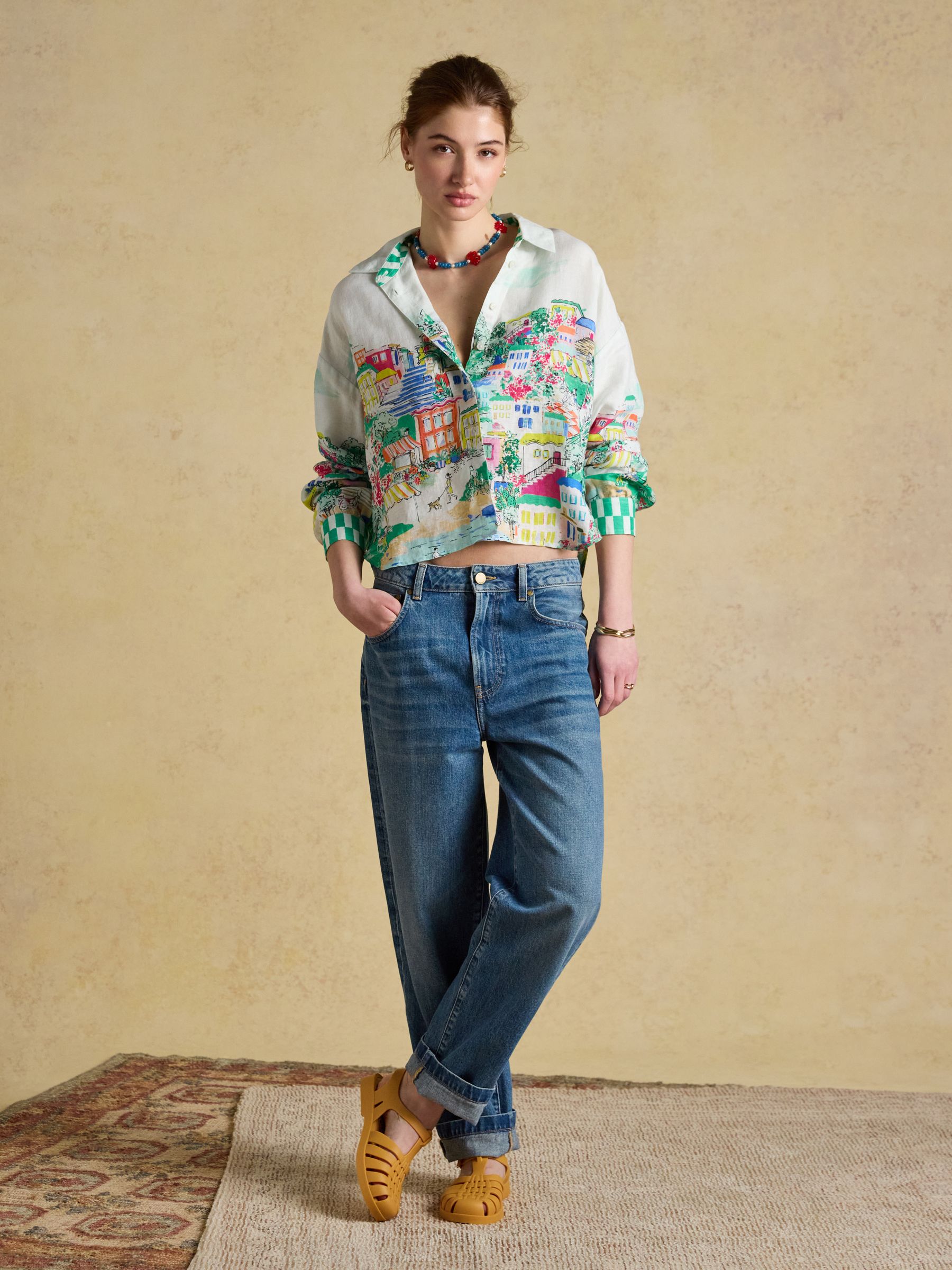 Selena Coastal Scene Print Pure Linen Printed Long Sleeve Shirt - Image 6 of 12
