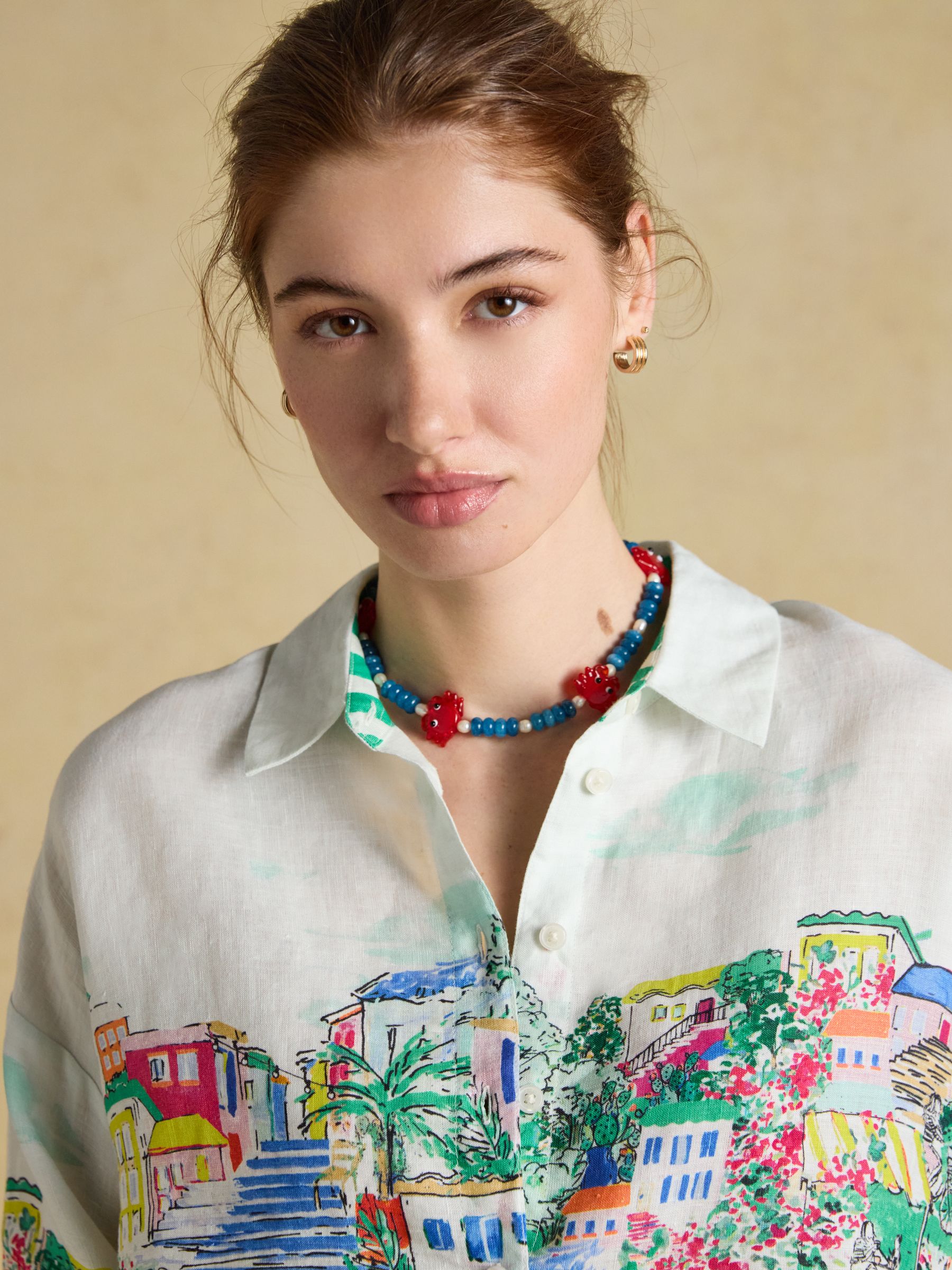 Selena Coastal Scene Print Pure Linen Printed Long Sleeve Shirt - Image 7 of 12