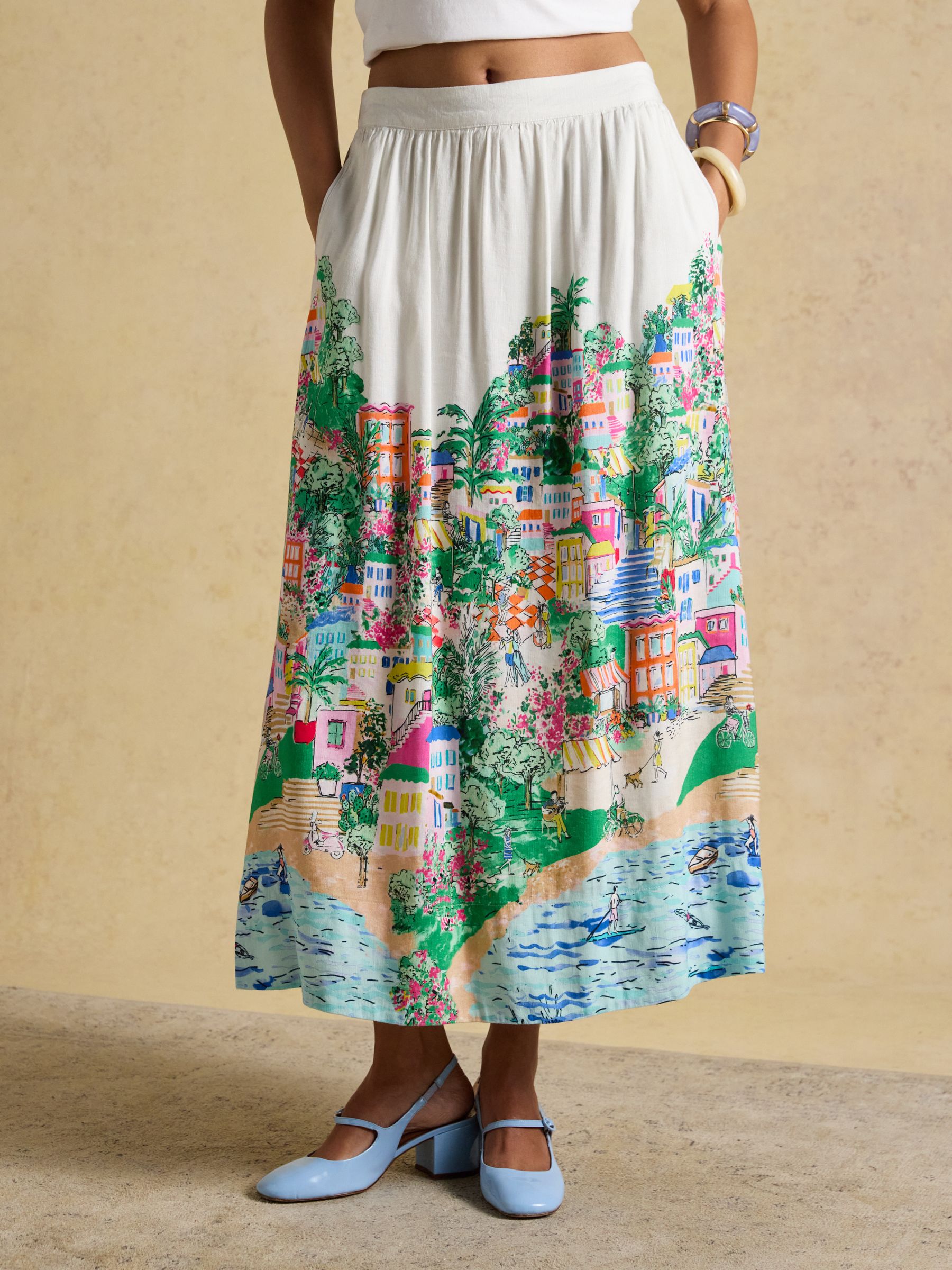 White Fiesta Scene Placement Midi Skirt - Image 1 of 9