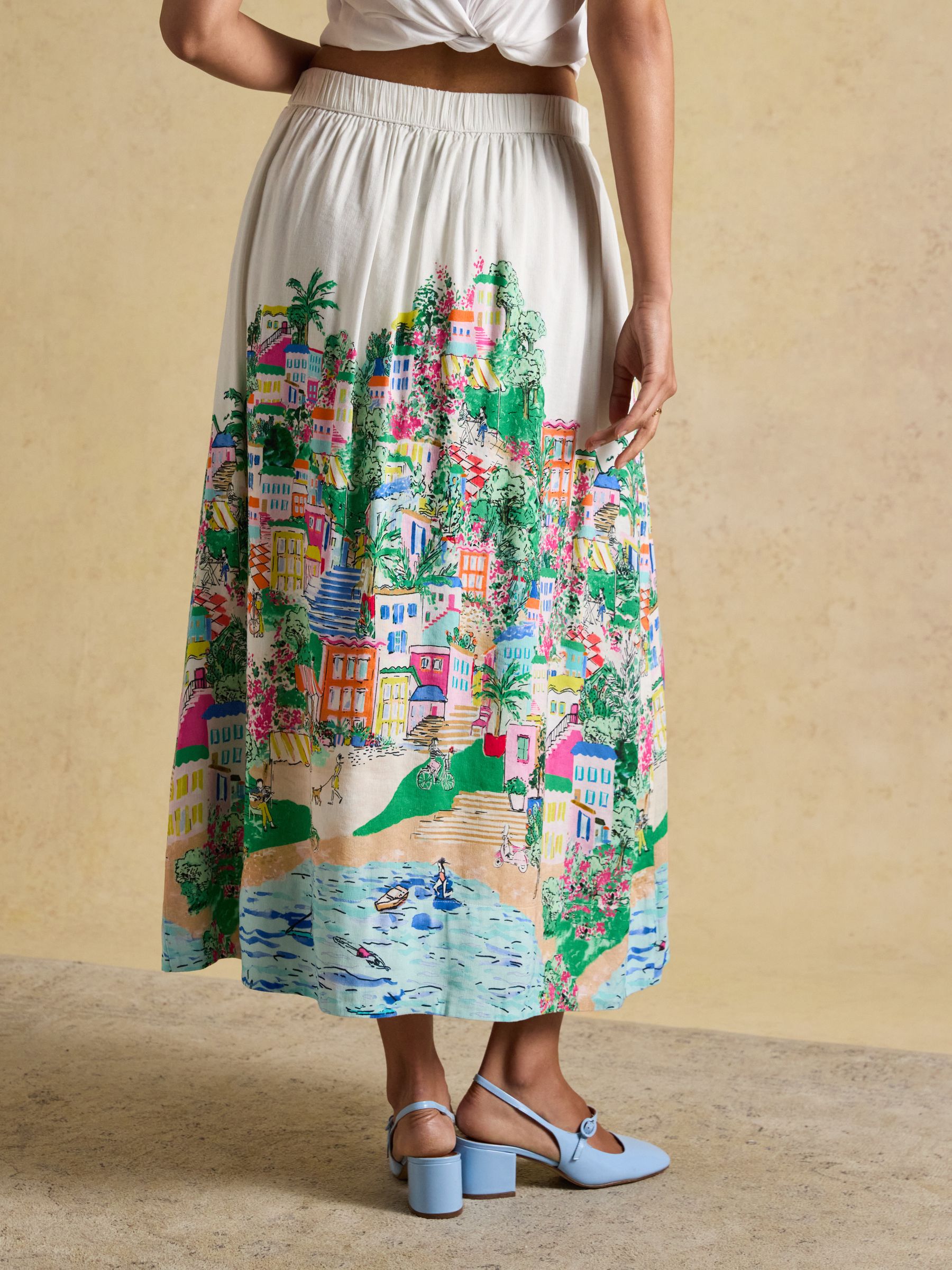 White Fiesta Scene Placement Midi Skirt - Image 2 of 9