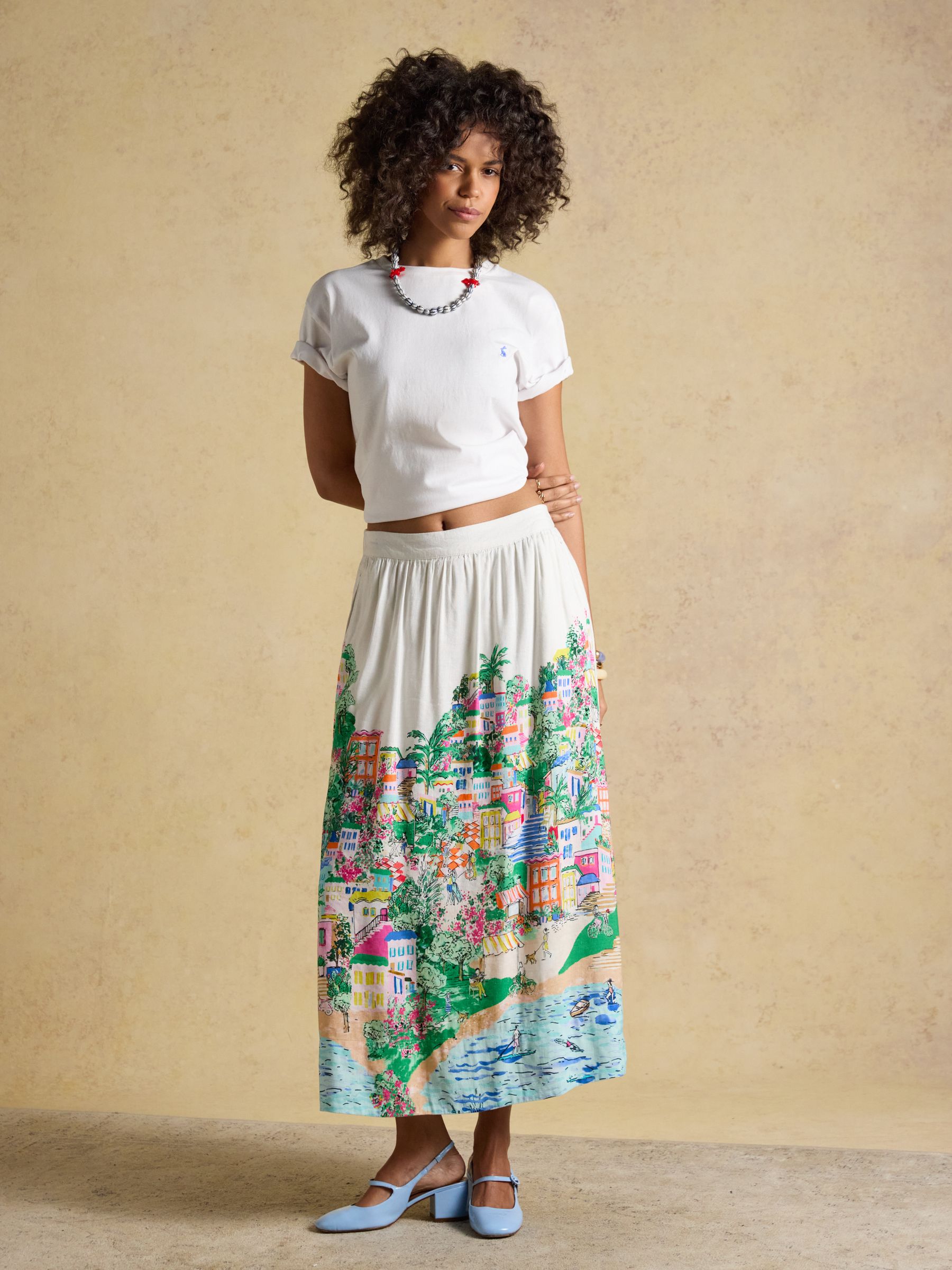 White Fiesta Scene Placement Midi Skirt - Image 3 of 9