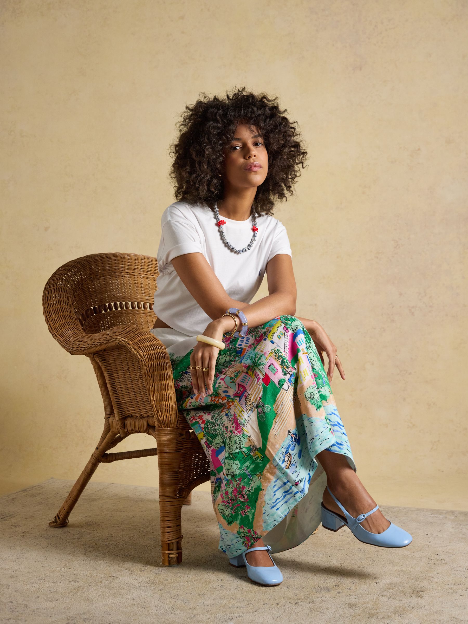 White Fiesta Scene Placement Midi Skirt - Image 5 of 9