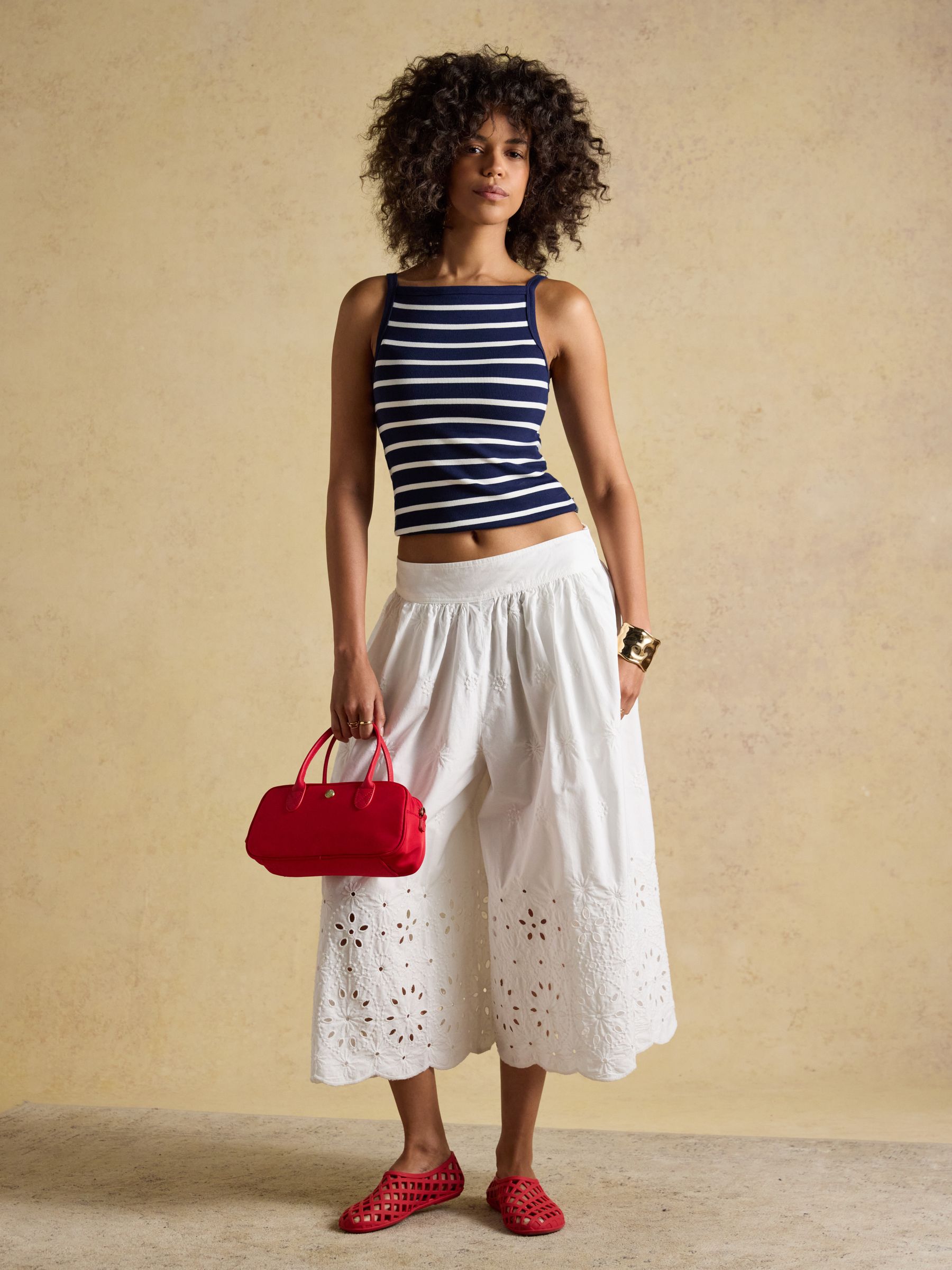 White Broderie Cropped Wide Leg Trouser - Image 3 of 8