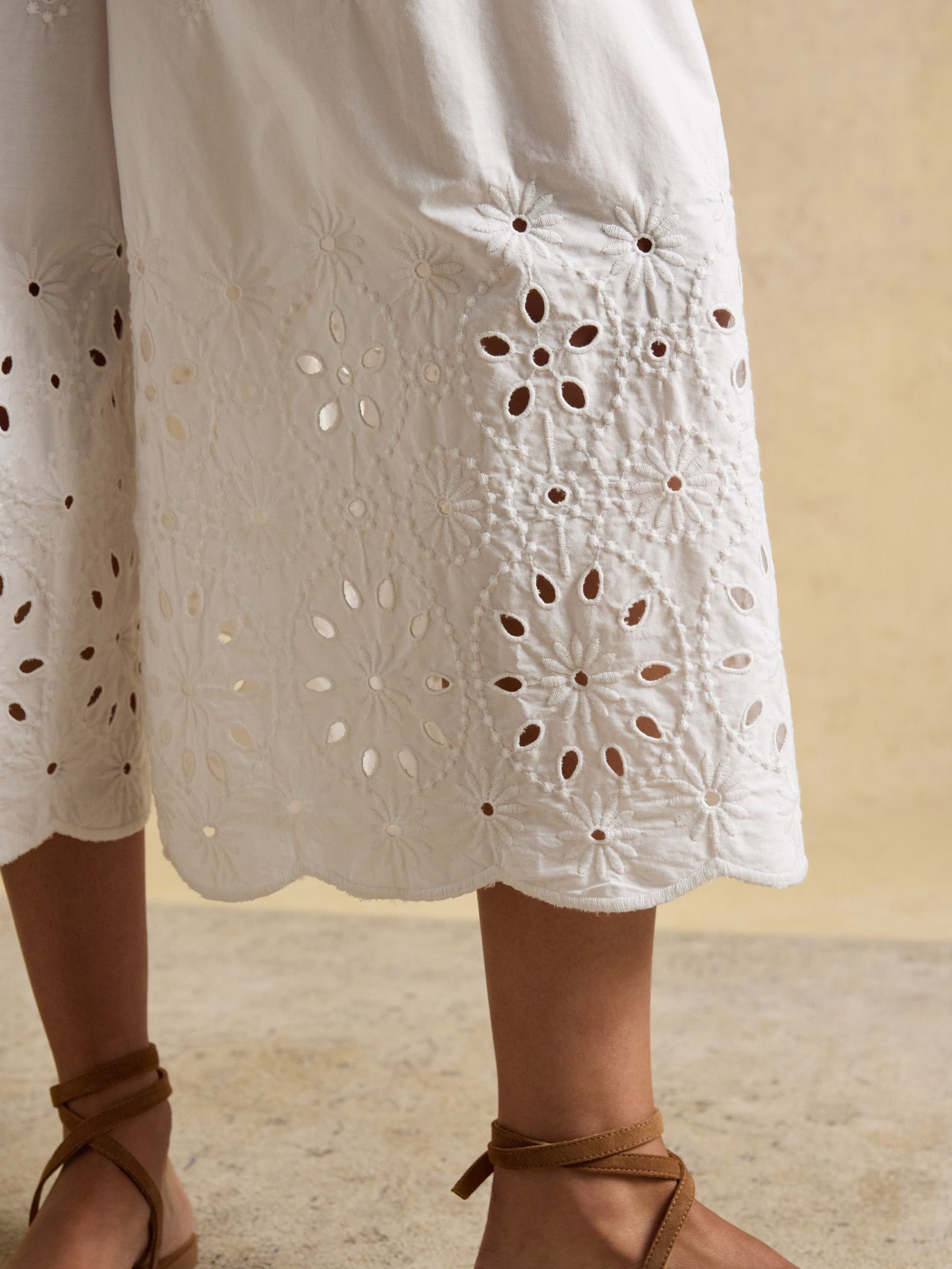 White Broderie Cropped Wide Leg Trouser - Image 5 of 8